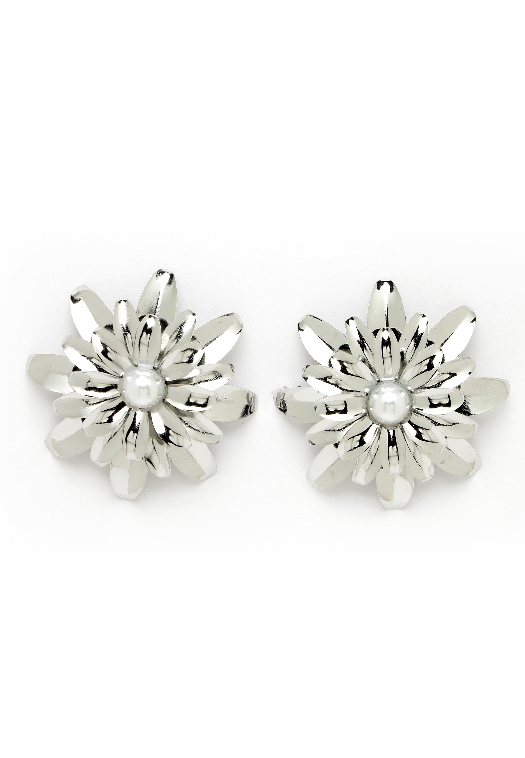 Silver-Colored Floral Stud Earrings