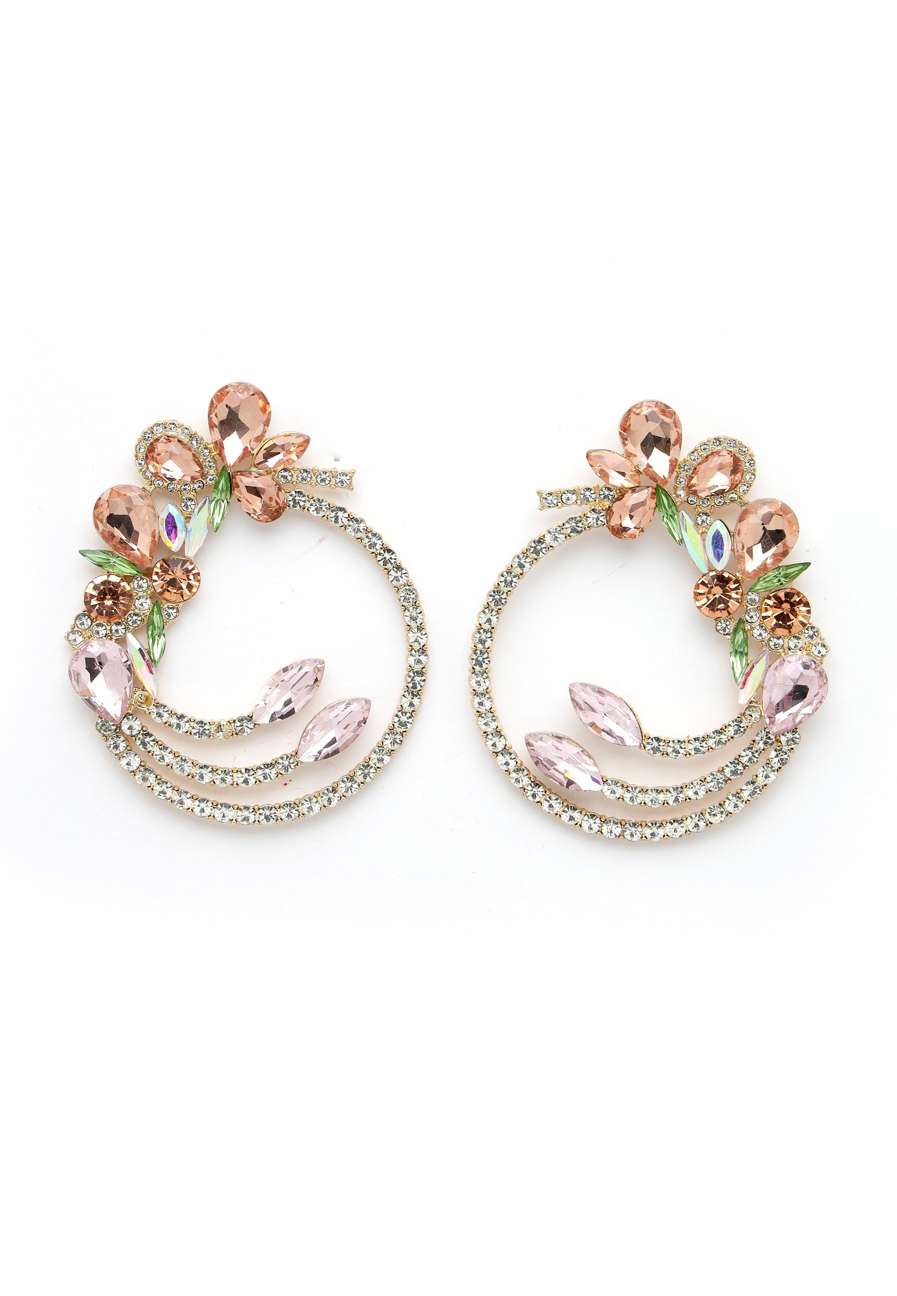 Multi-Layer Circle Crystal Earrings In Pink
