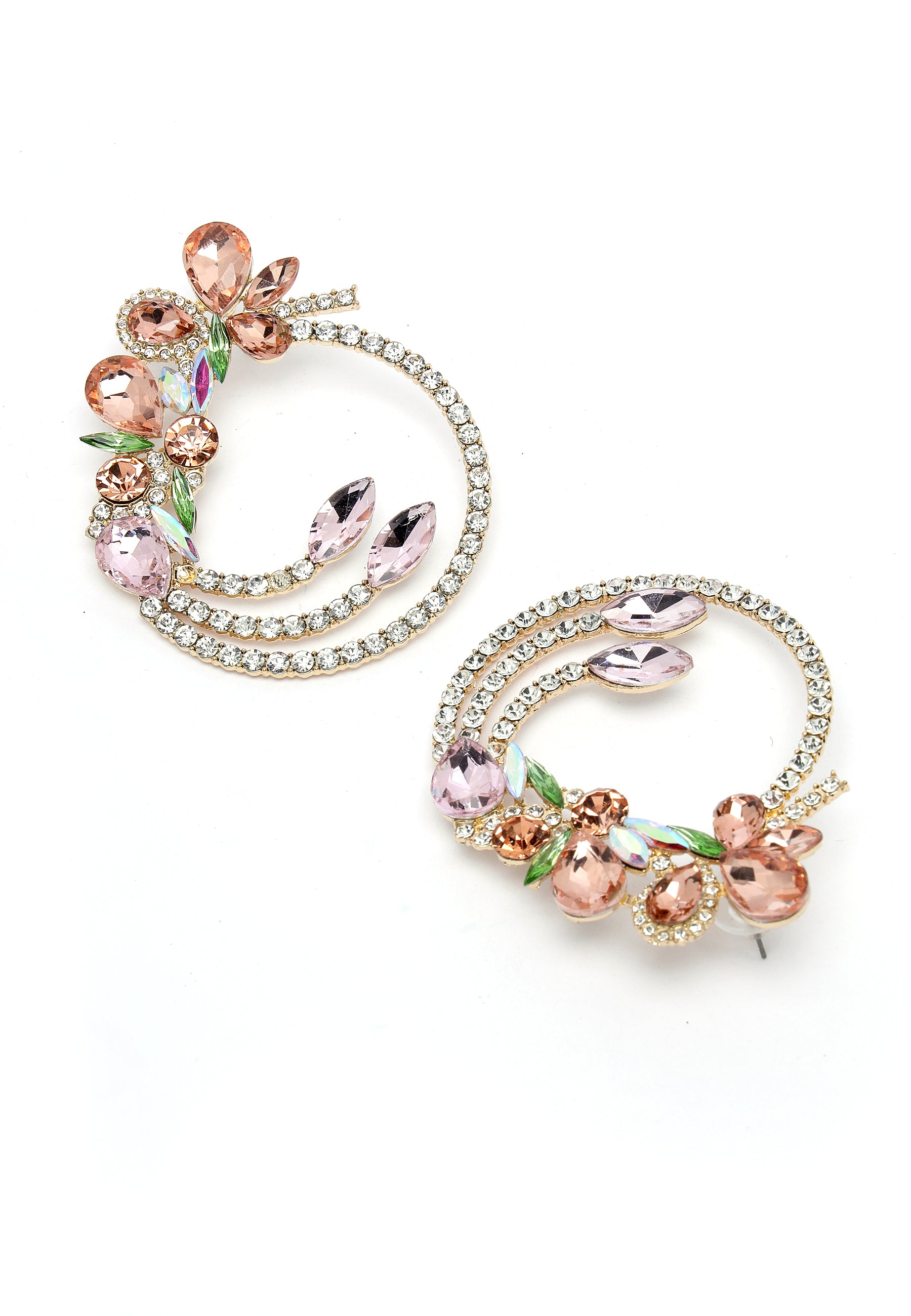 Avant-Garde Paris Multi-Layer Circle Crystal Earrings In Pink
