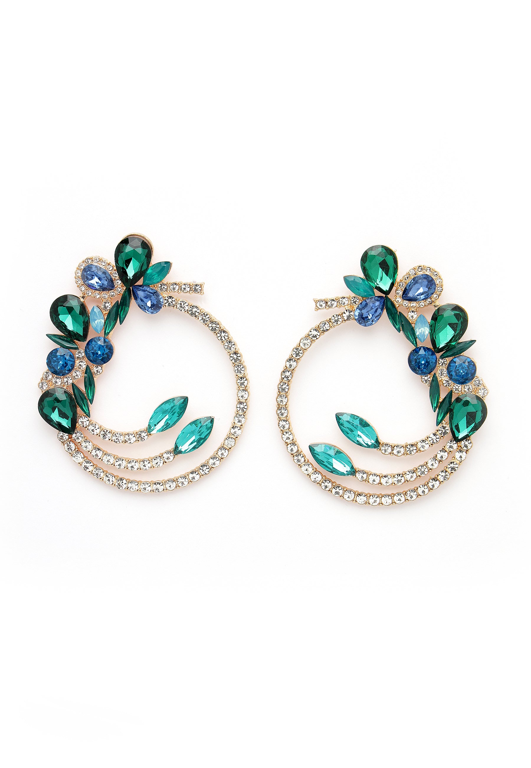 Avant-Garde Paris Multi-Layer Circle Crystal Earrings In Green