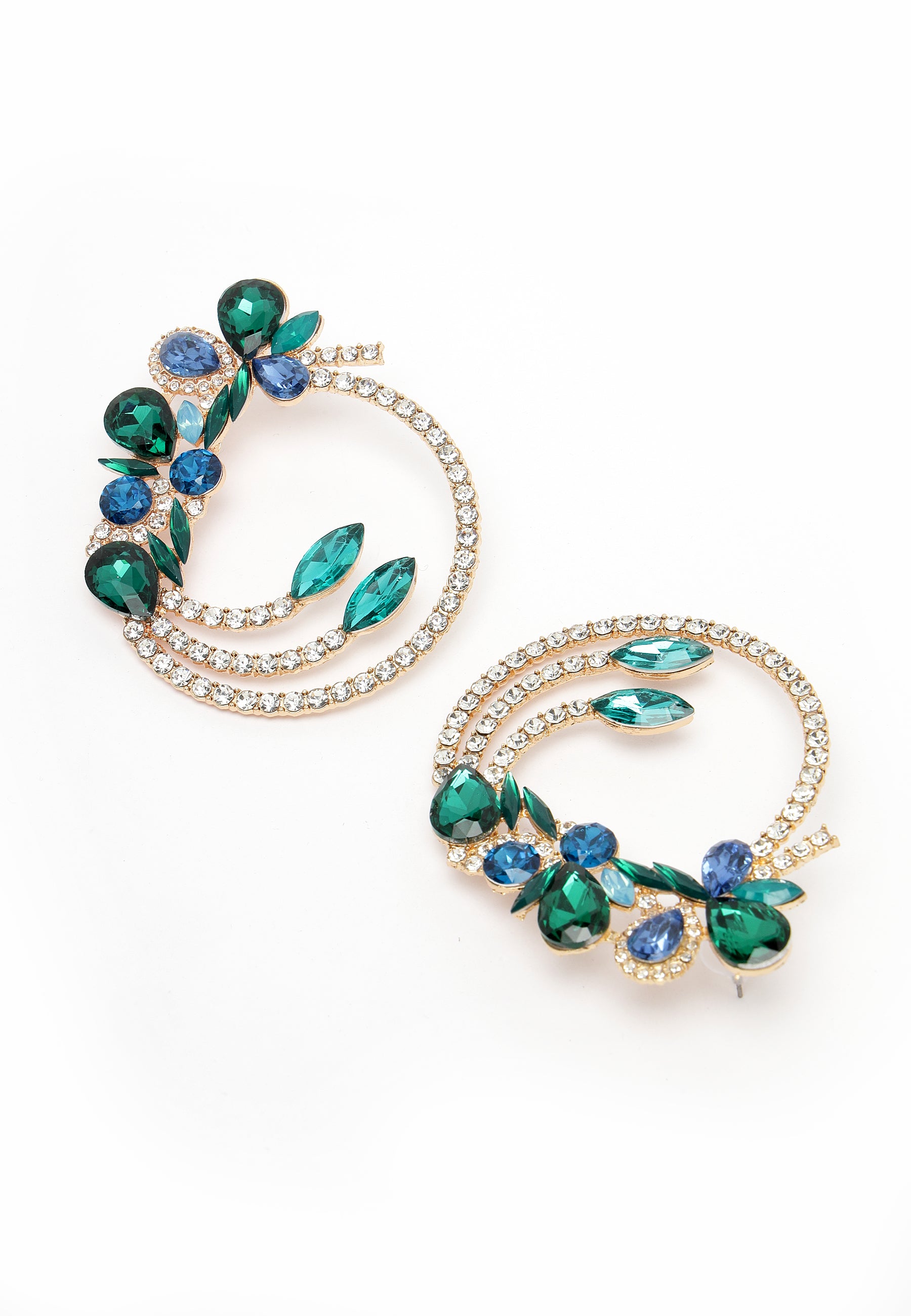 Multi-Layer Circle Crystal Earrings In Green