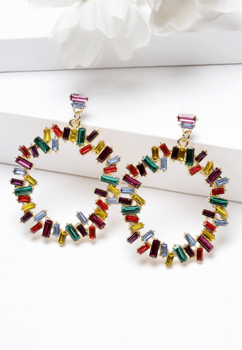 Boucles d'oreilles pendantes en cristal avec cercle rond multicolore