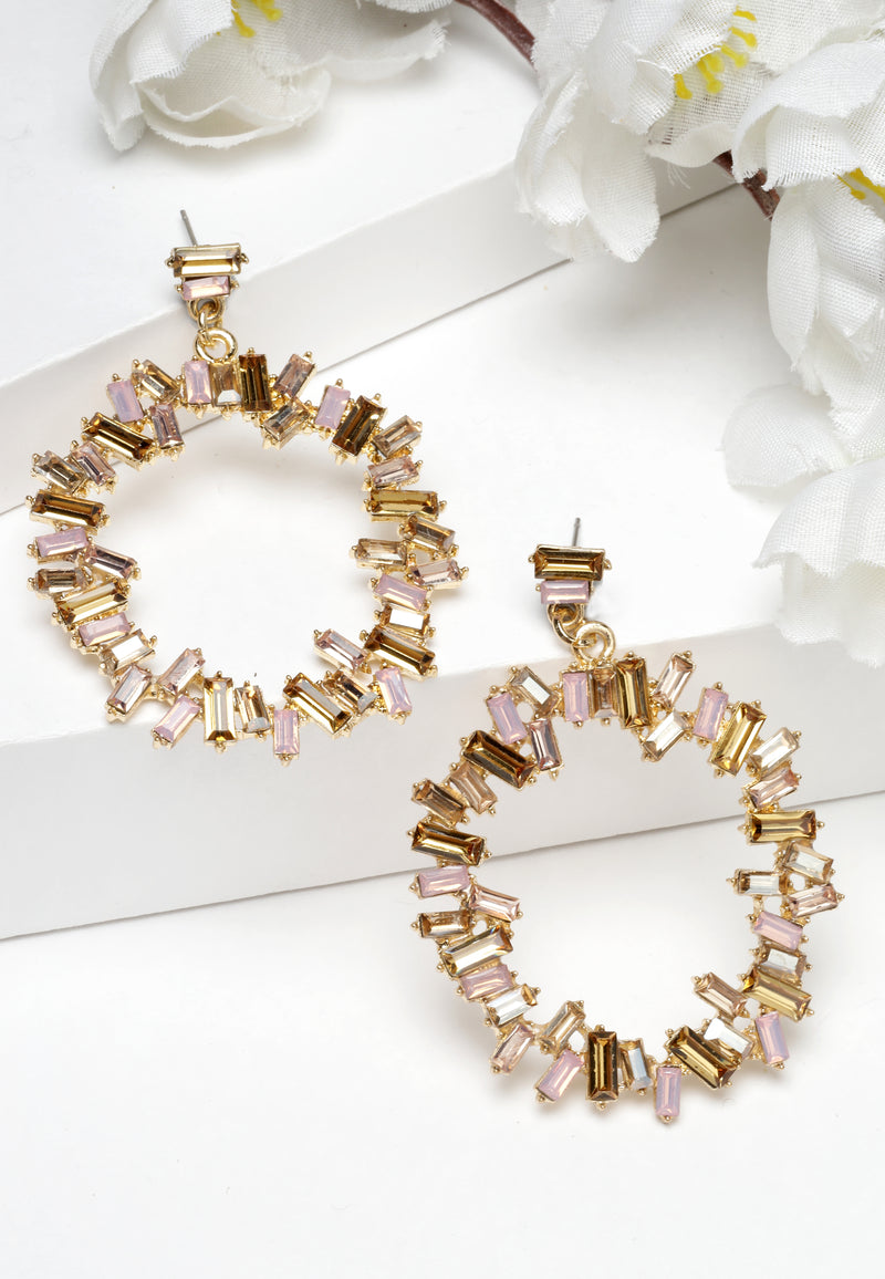 Boucles d'oreilles pendantes en cristal avec cercle rond champagne