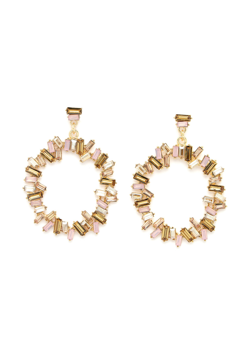 Boucles d'oreilles pendantes en cristal avec cercle rond champagne