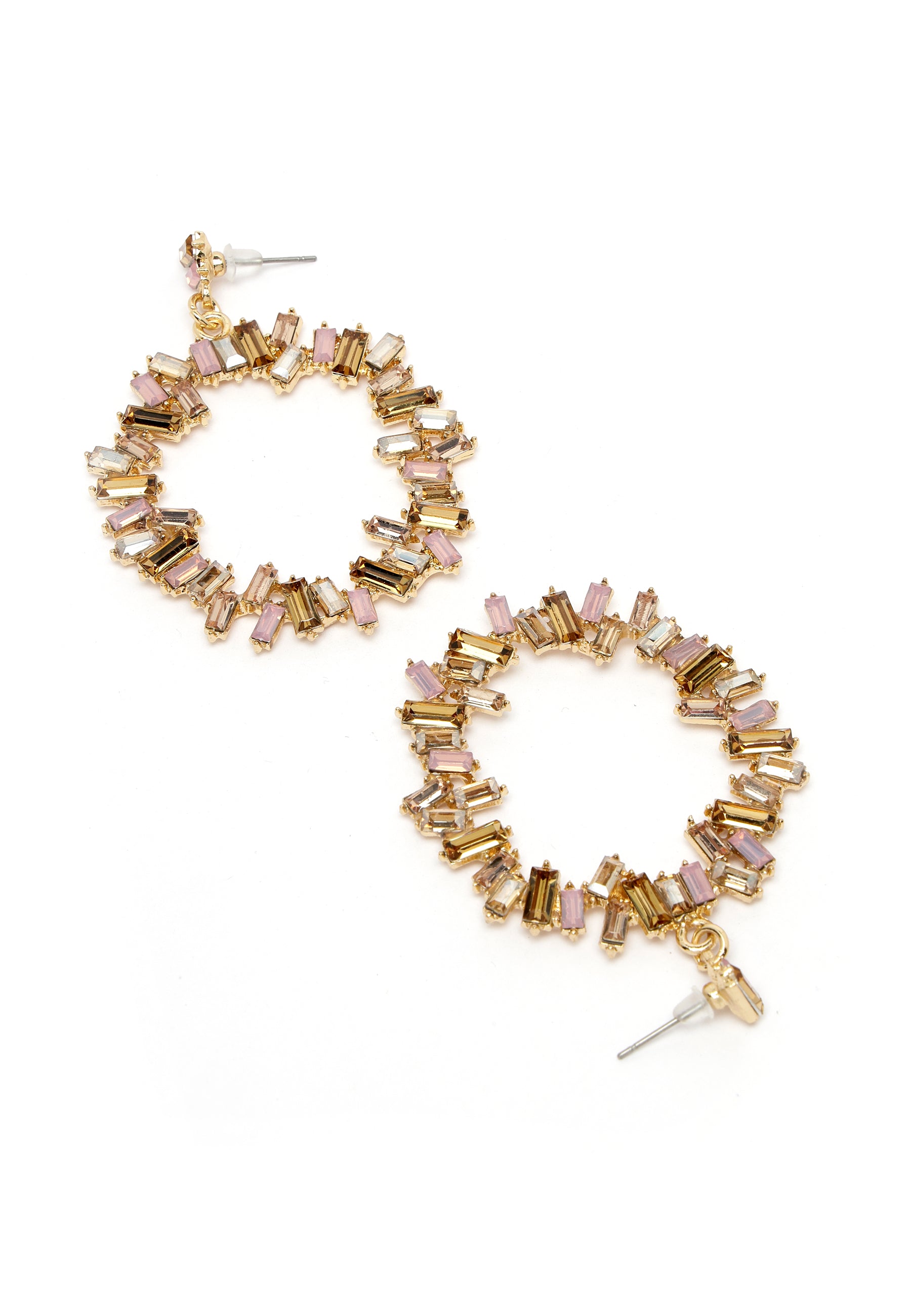 Champagne Round Circle Crystal Drop Earrings