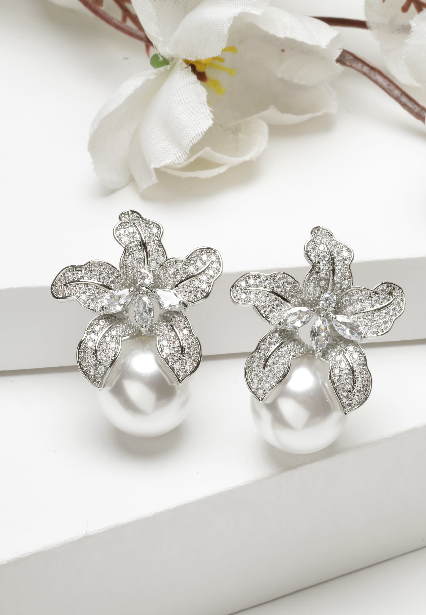 Bridesmaid Silver-Colored Crystal Earrings
