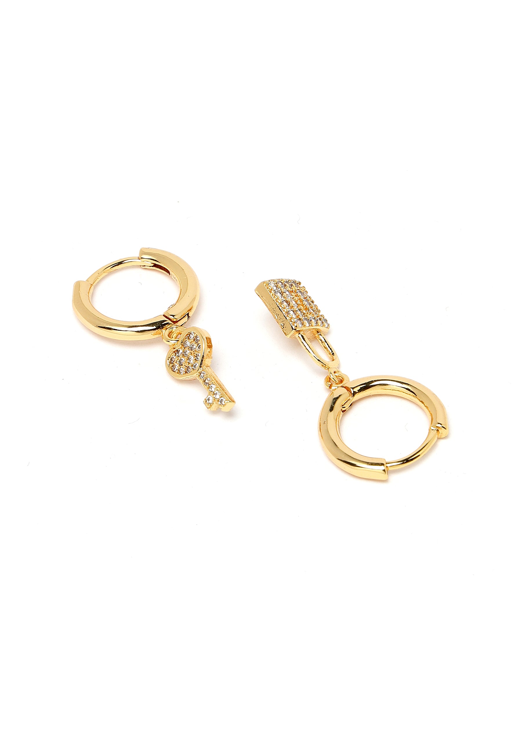 Gold-Plated Crystal Heart Key Drop Earrings