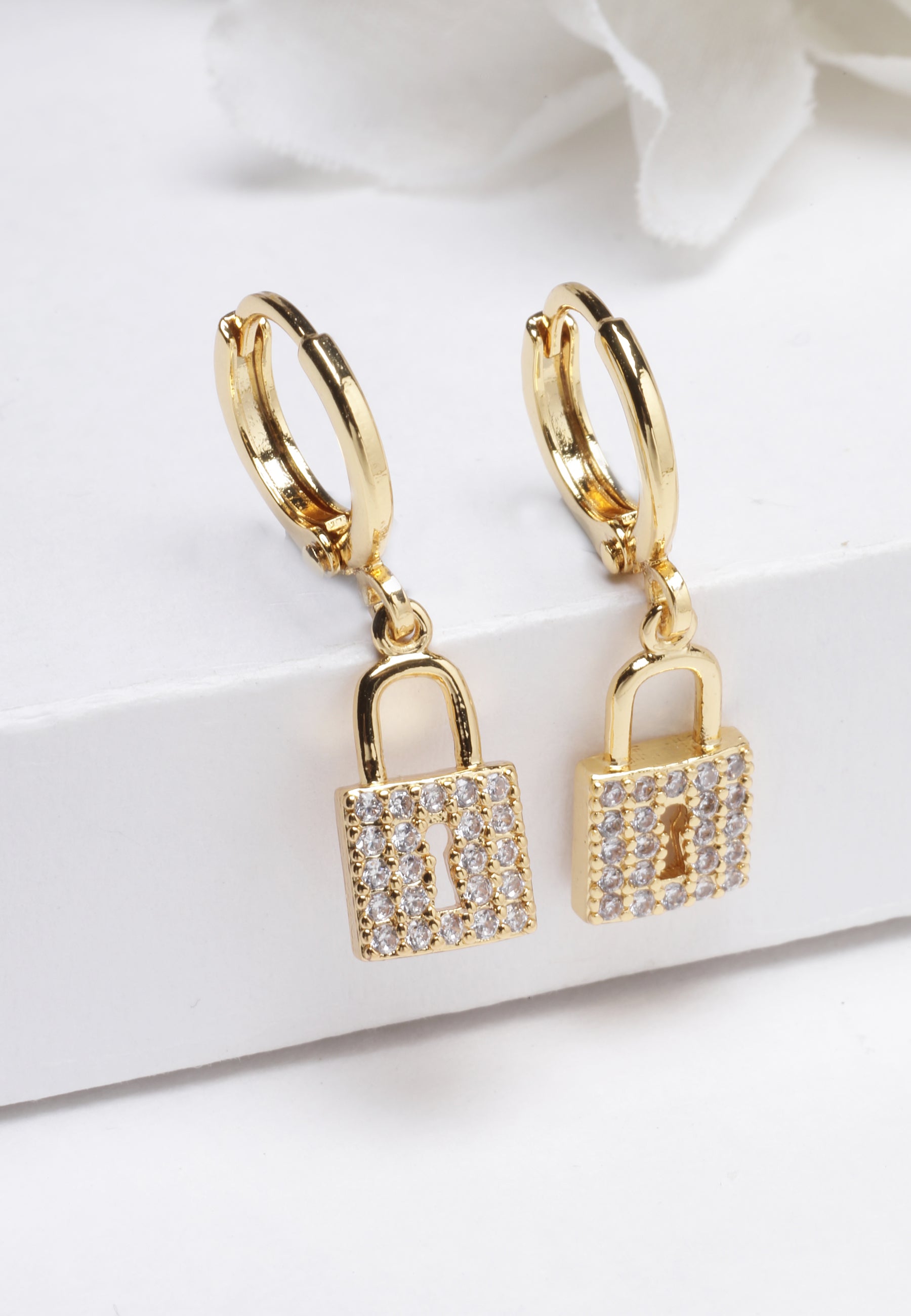 Avant-Garde Paris Dainty Lock Gold-Plated Crystal Earrings