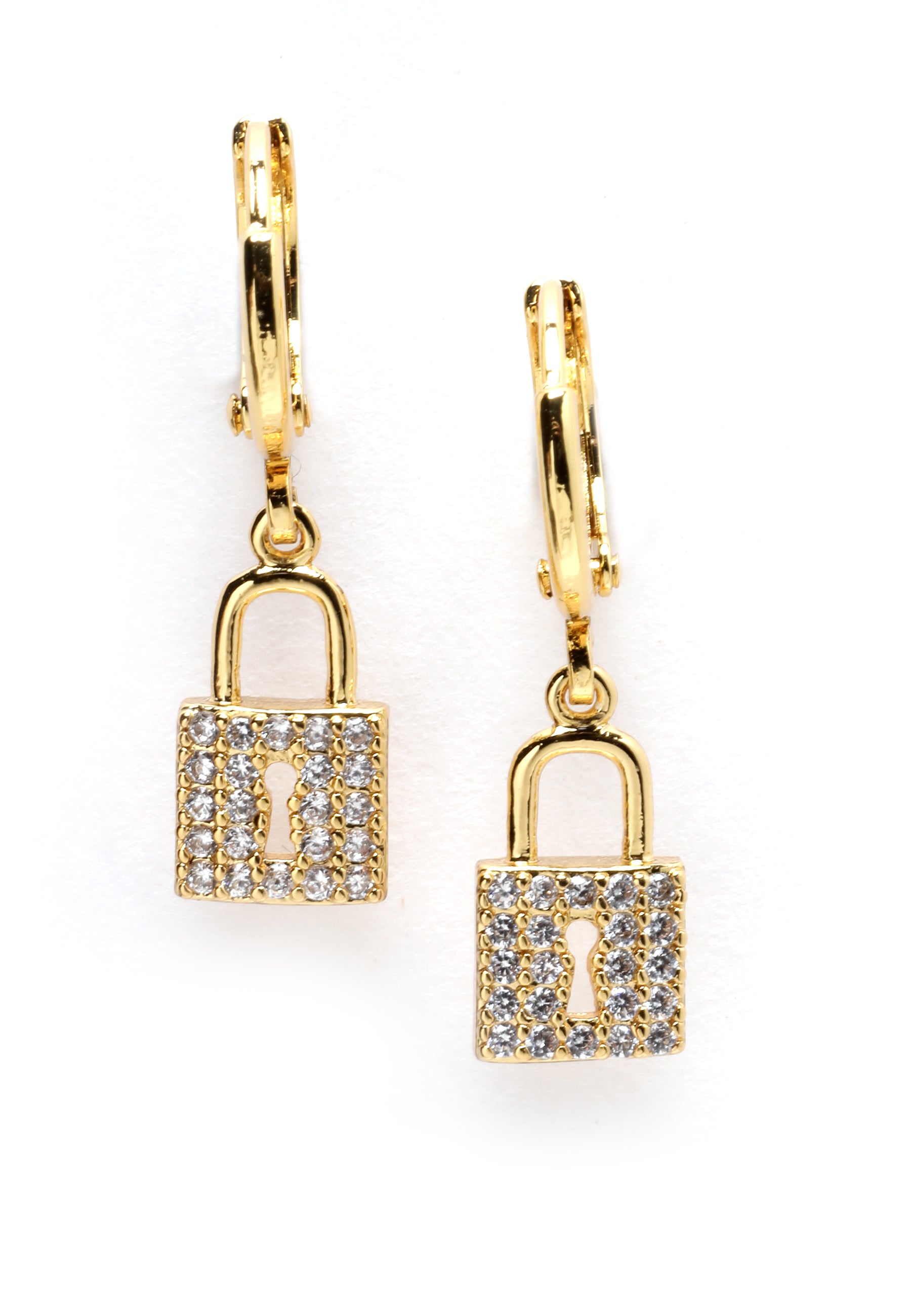 Avant-Garde Paris Dainty Lock Gold-Plated Crystal Earrings