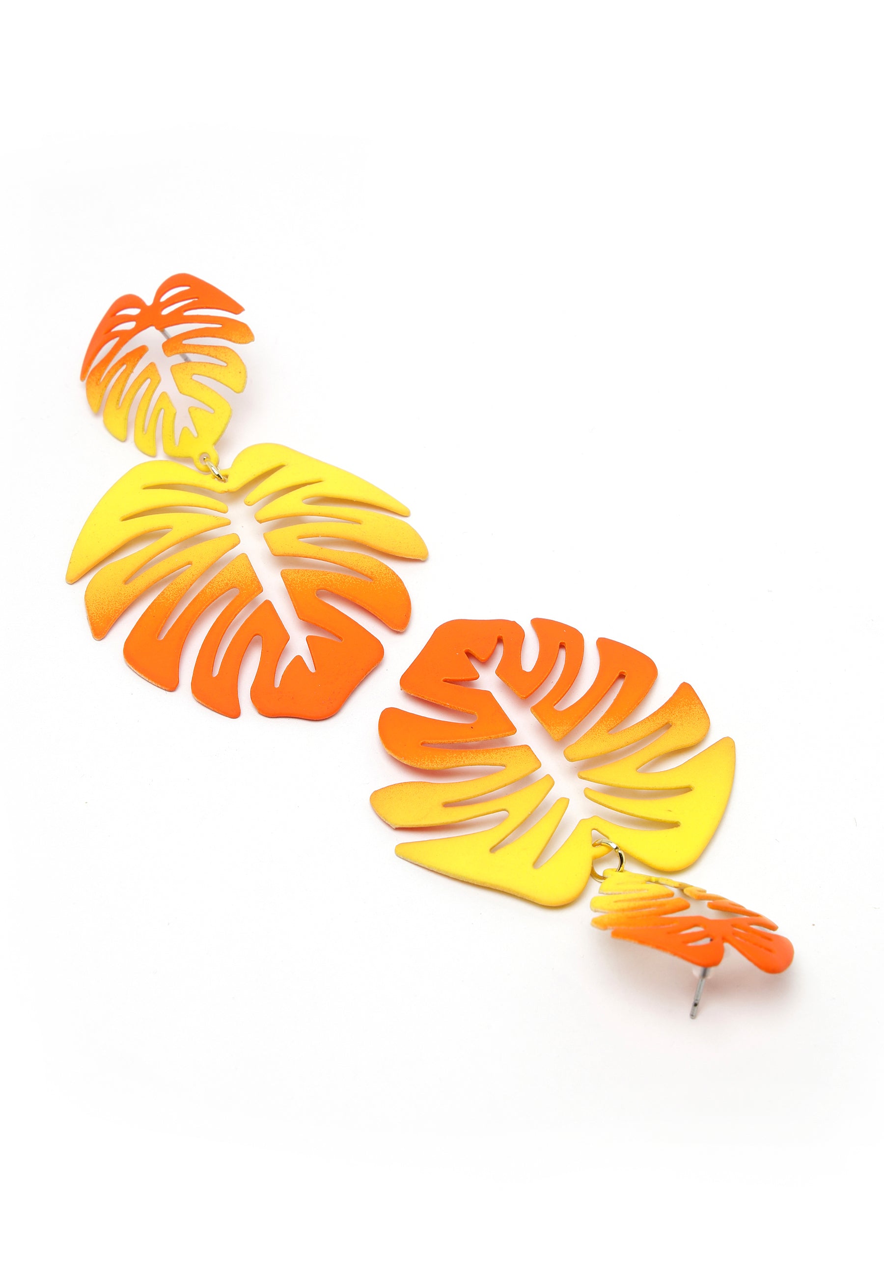 Boucles d'oreilles pendantes en forme de feuille de palmier orange