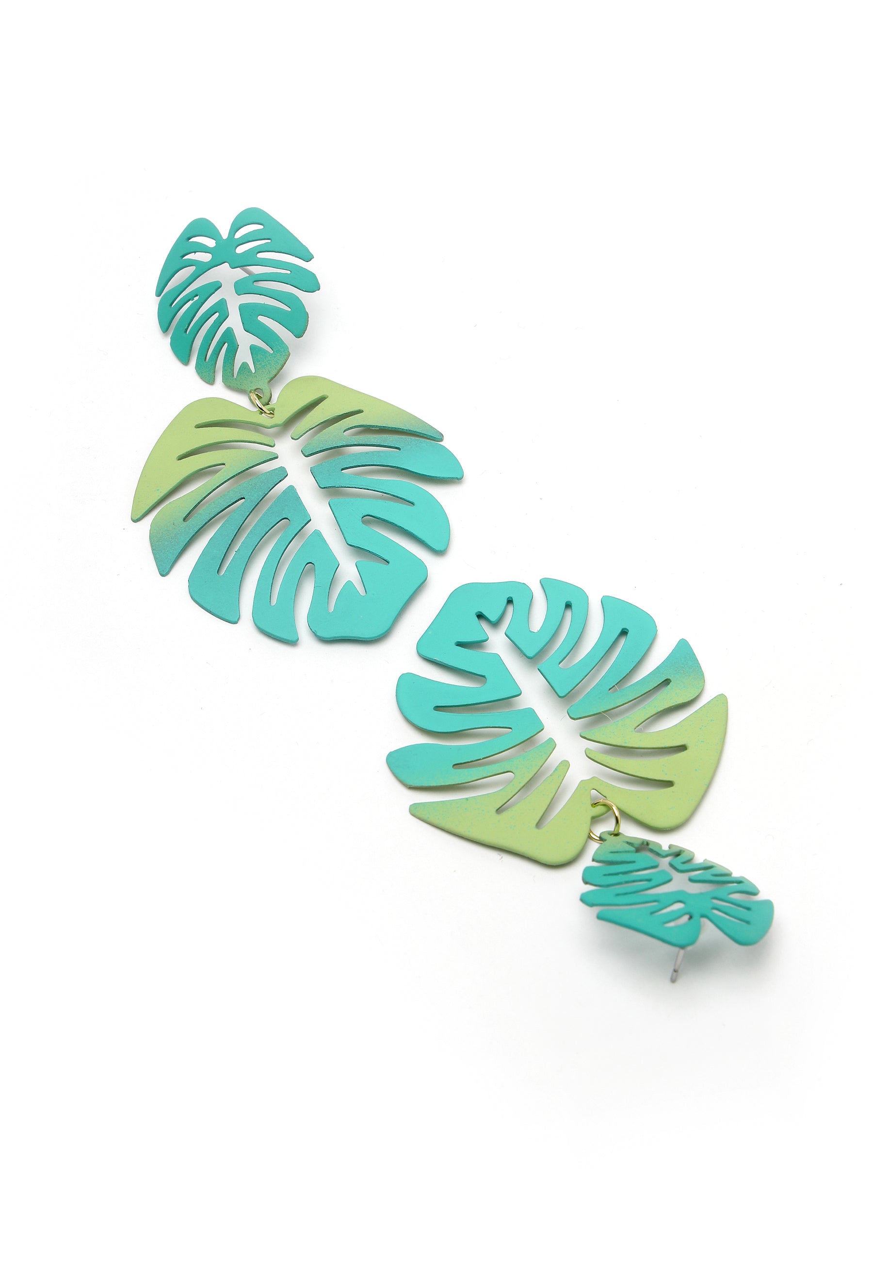 Green Palm Leaf Dangle Earrings