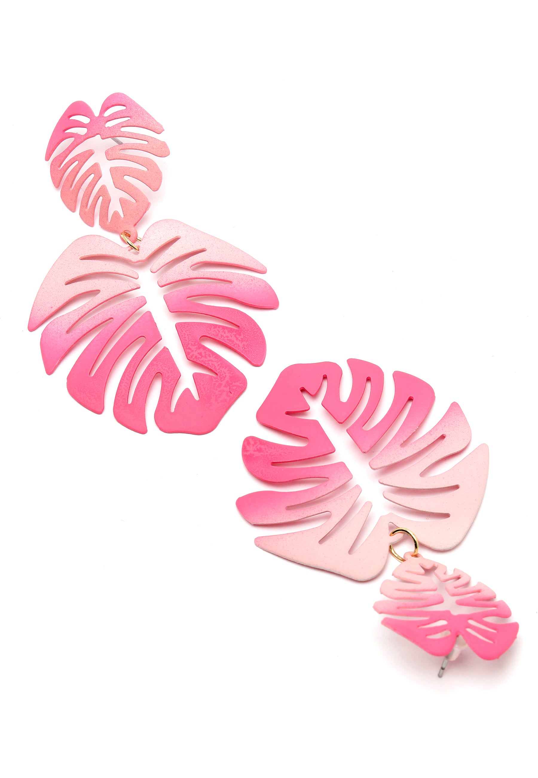 Pink Palm Leaf Dangle Earrings