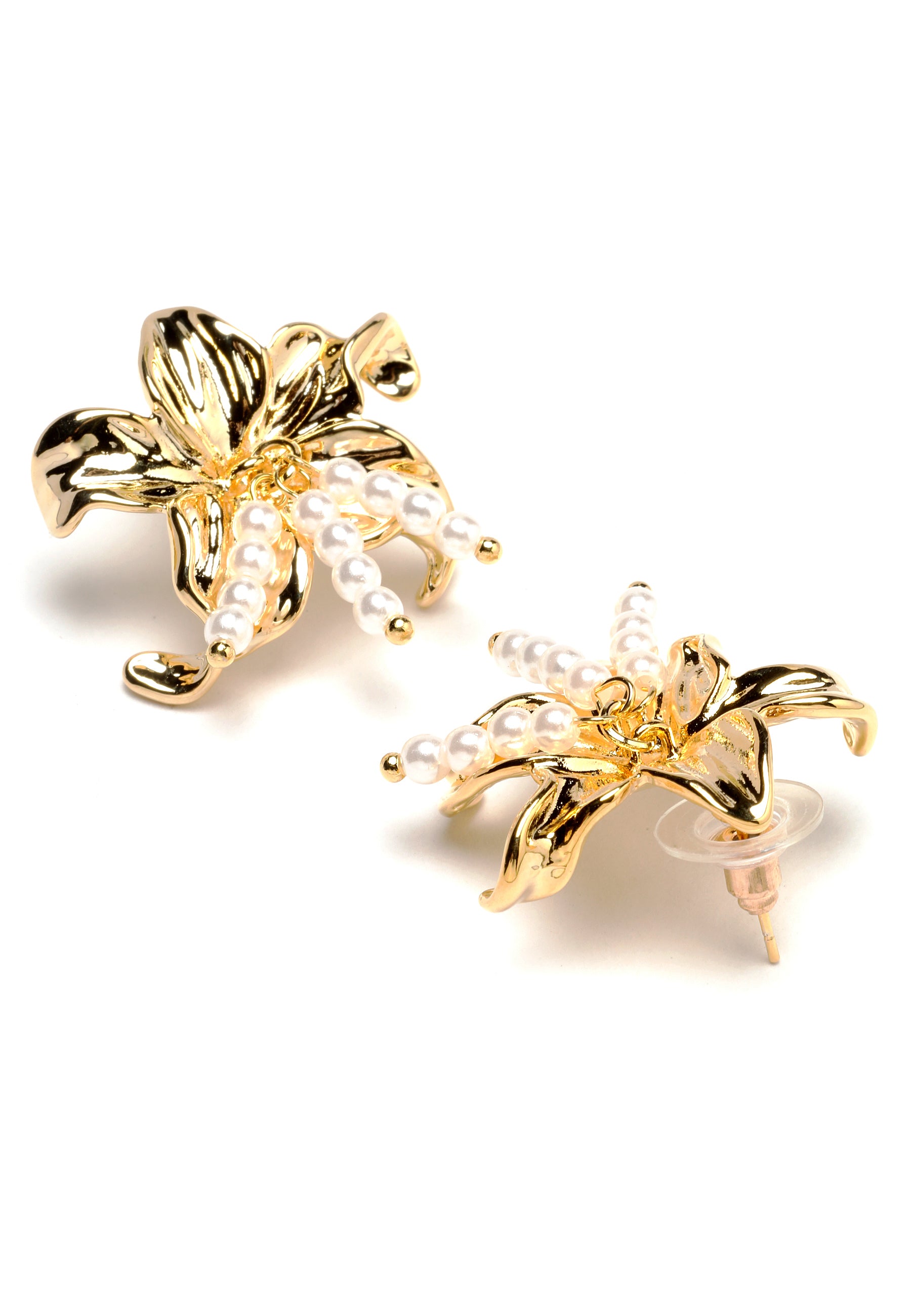 Beaded Flower Earring In Gold