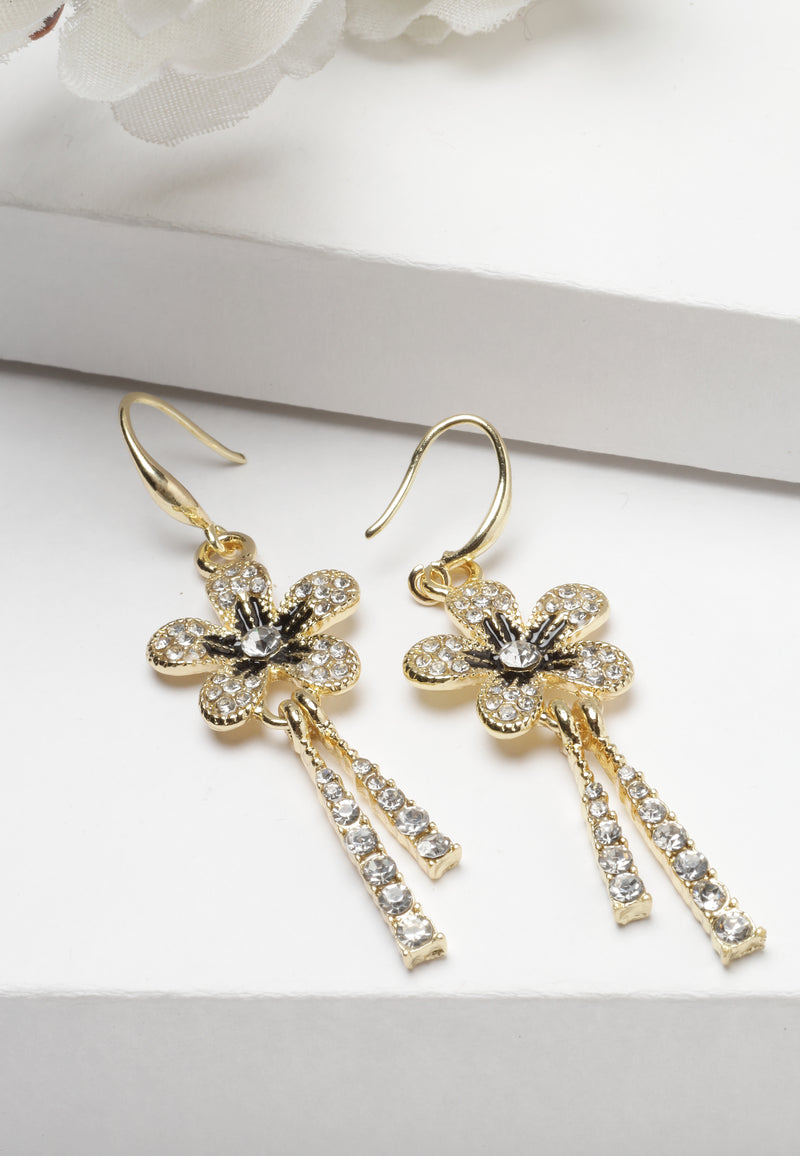 Gold-Colored Crystal Floral Chimes Earrings