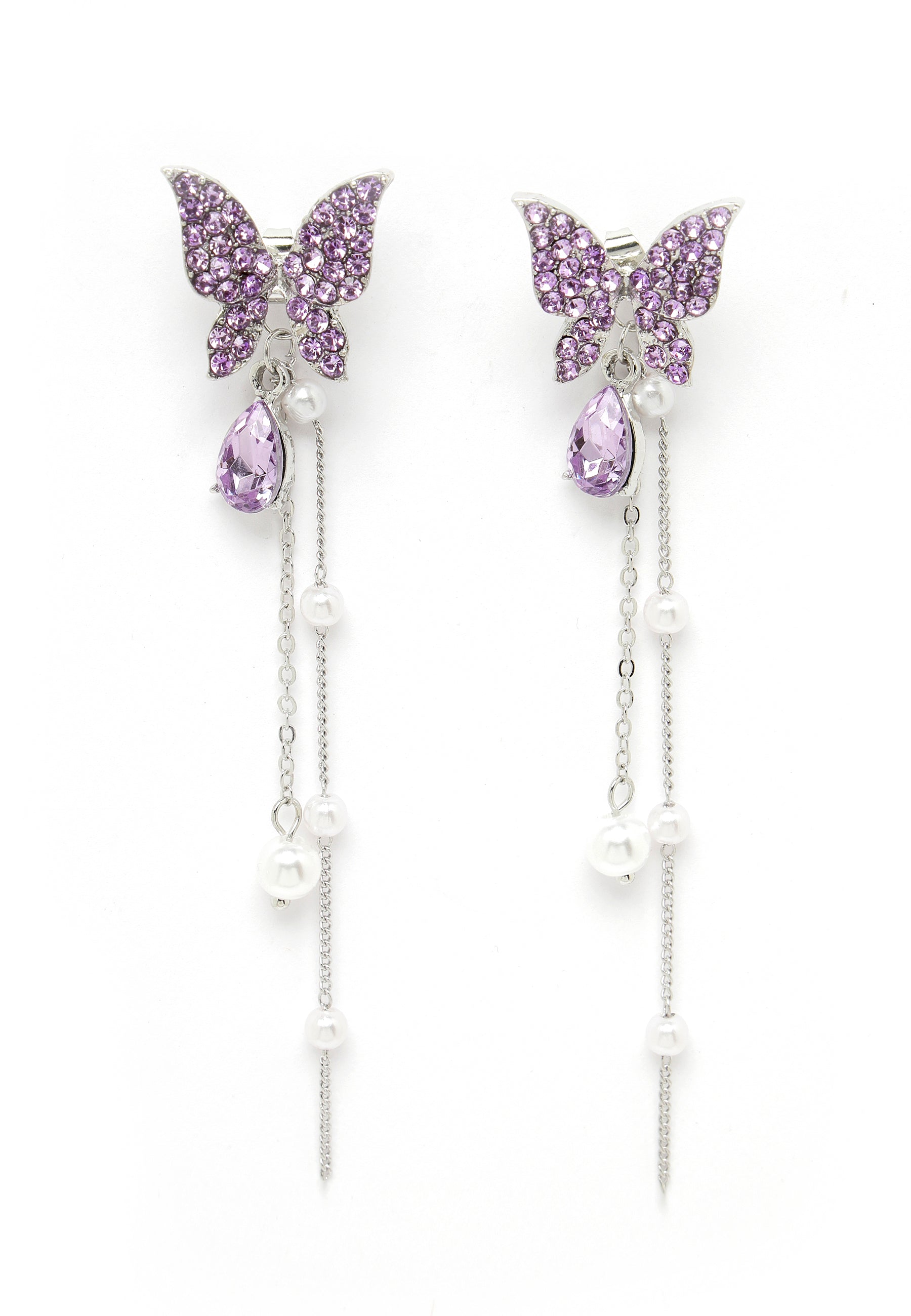 Avant-Garde Paris Long Tassel Butterfly Crystal Earrings