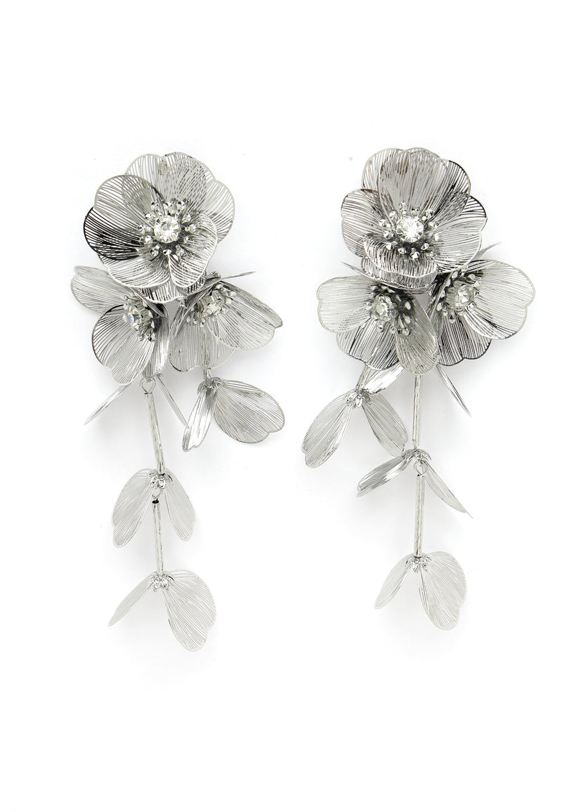 Crystal Bloom Tassel Earrings