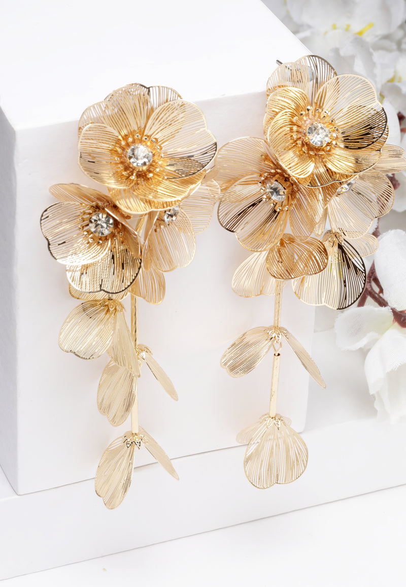 Avantgardistische Paris Crystal Bloom Quasten vergoldete Ohrringe