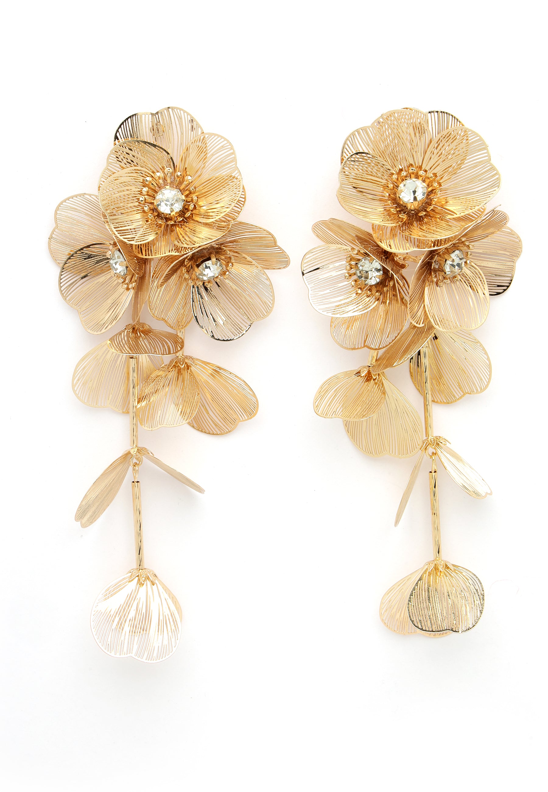 Avant-Garde Paris Crystal Bloom Tassel Gold Plated Earrings
