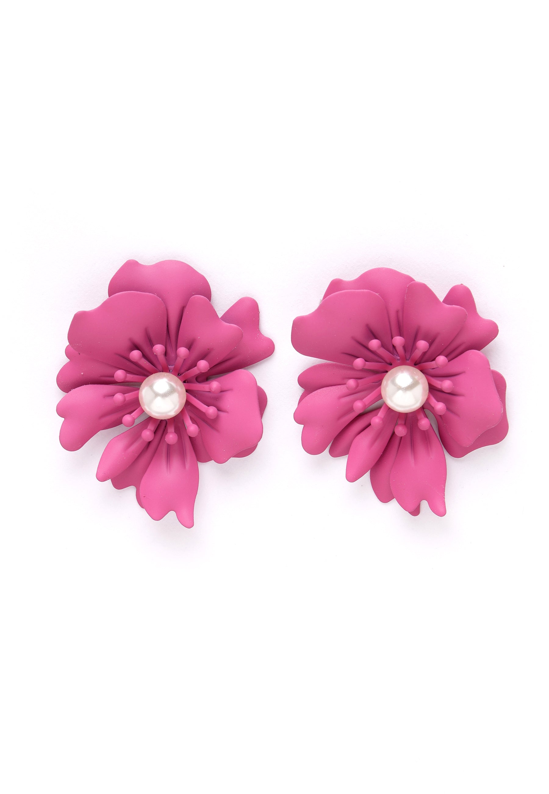 Avant-Garde Paris Floral Pearl Stud Earrings In Mottled Pink