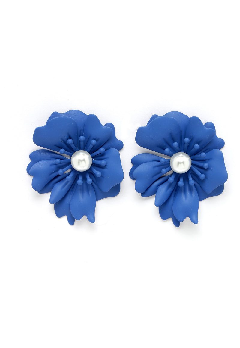 Avantgardistische Pariser Blumenperlen-Ohrstecker in Blau