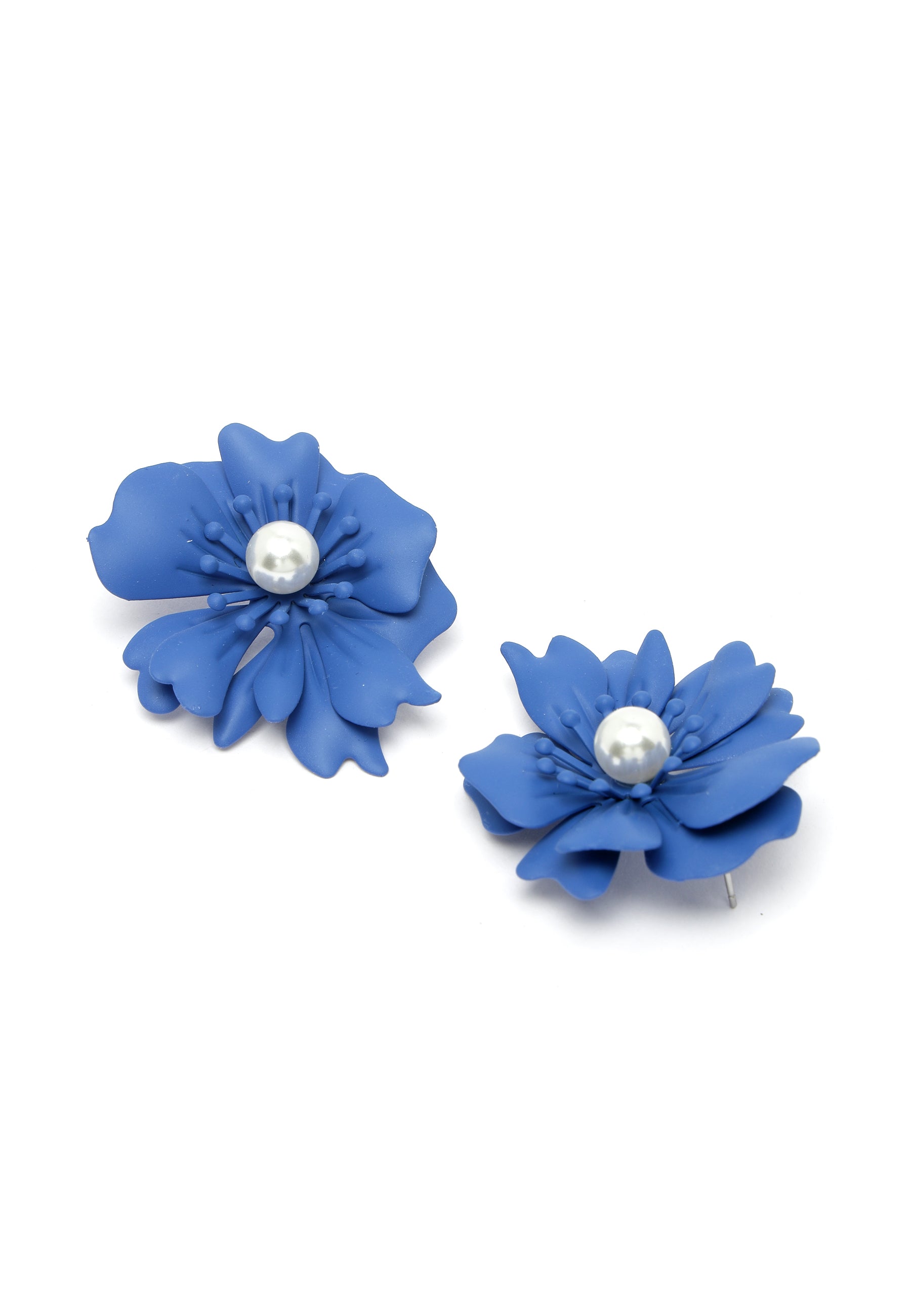 Floral Pearl Stud Earrings In Blue