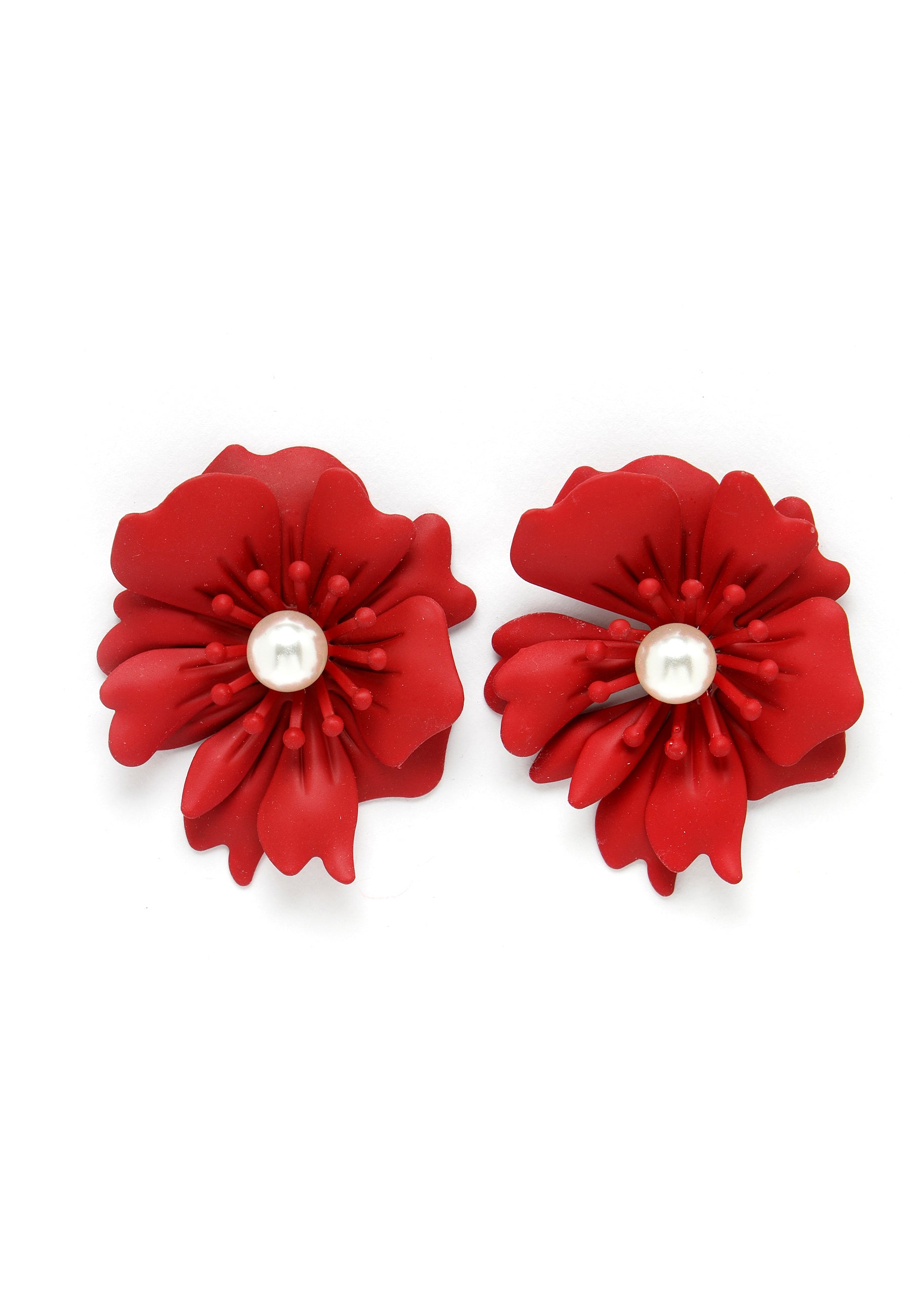 Boucles d'oreilles à tige en perles florales en rouge