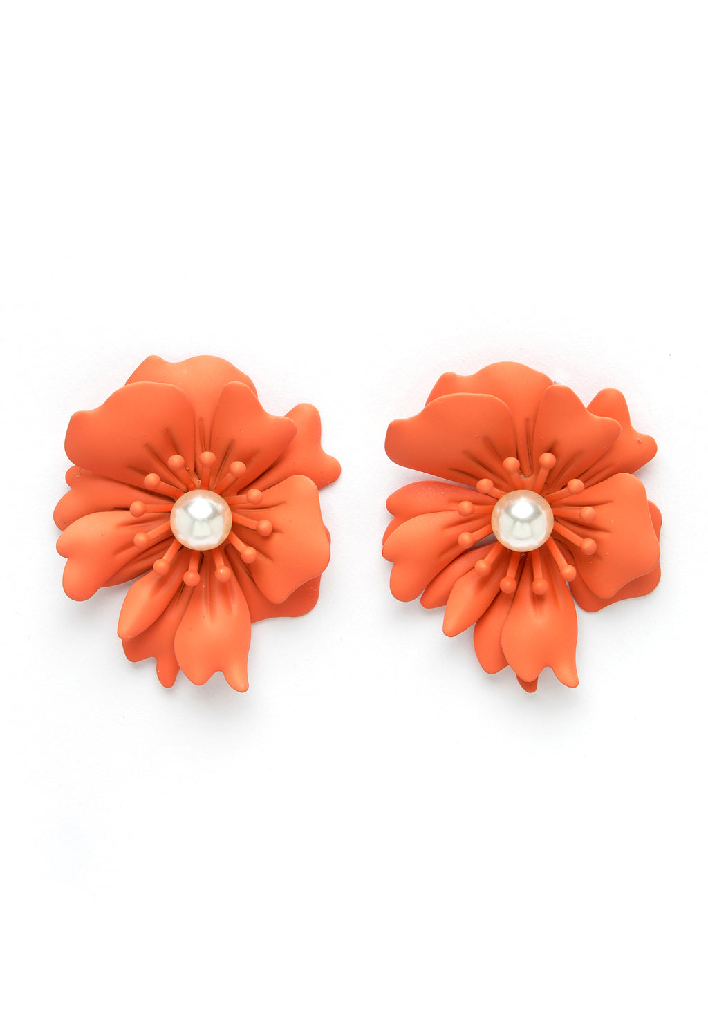 Avant-Garde Paris Floral Pearl Stud Earrings In Orange