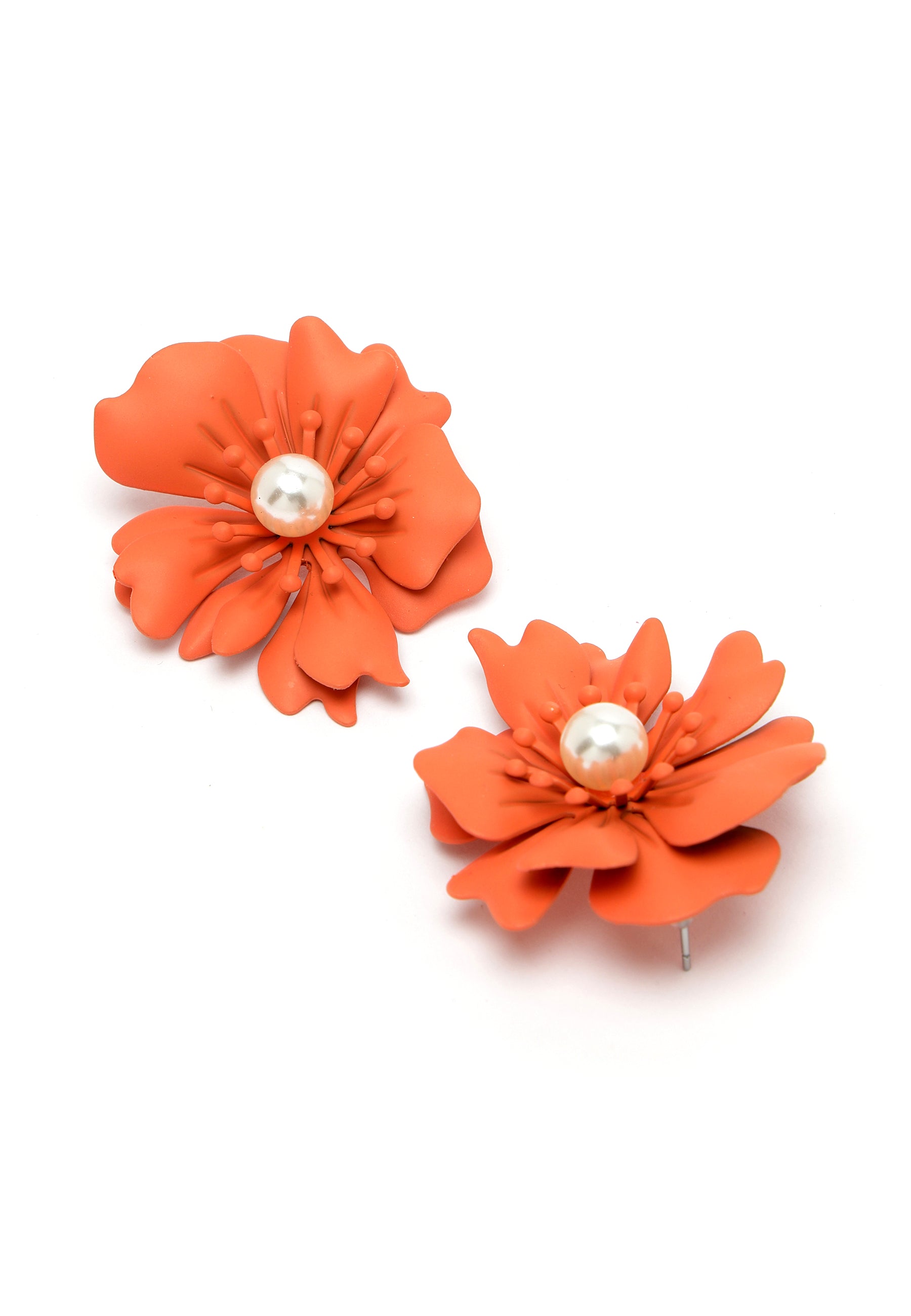 Avant-Garde Paris Floral Pearl Stud Earrings In Orange
