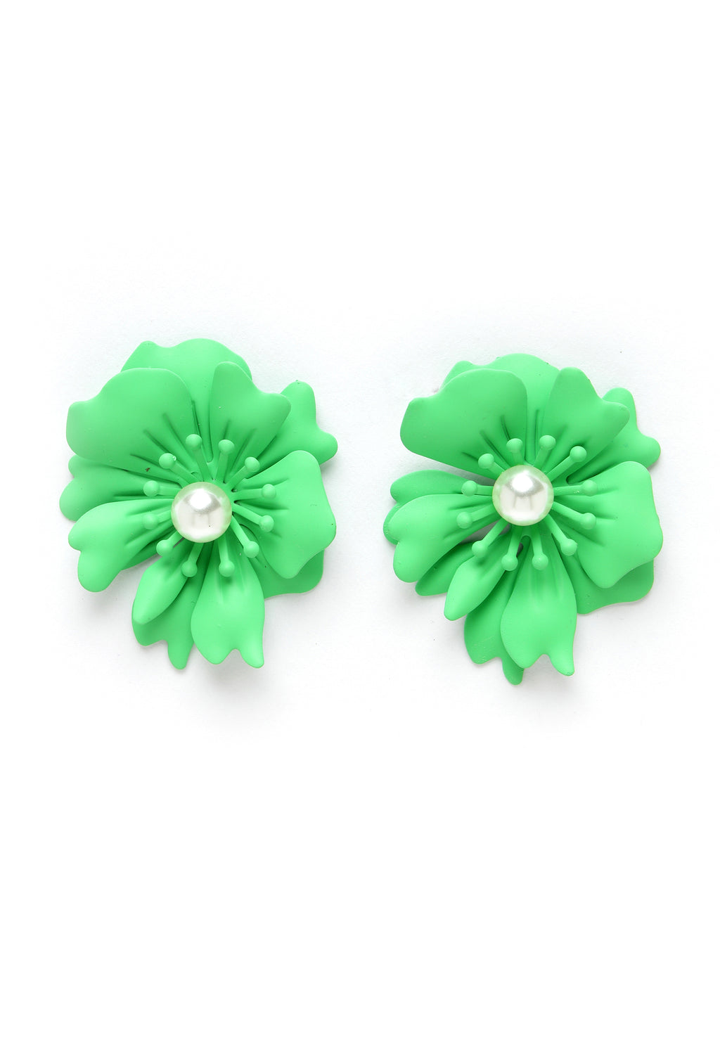 Avant-Garde Paris Floral Pearl Stud Earrings In Green