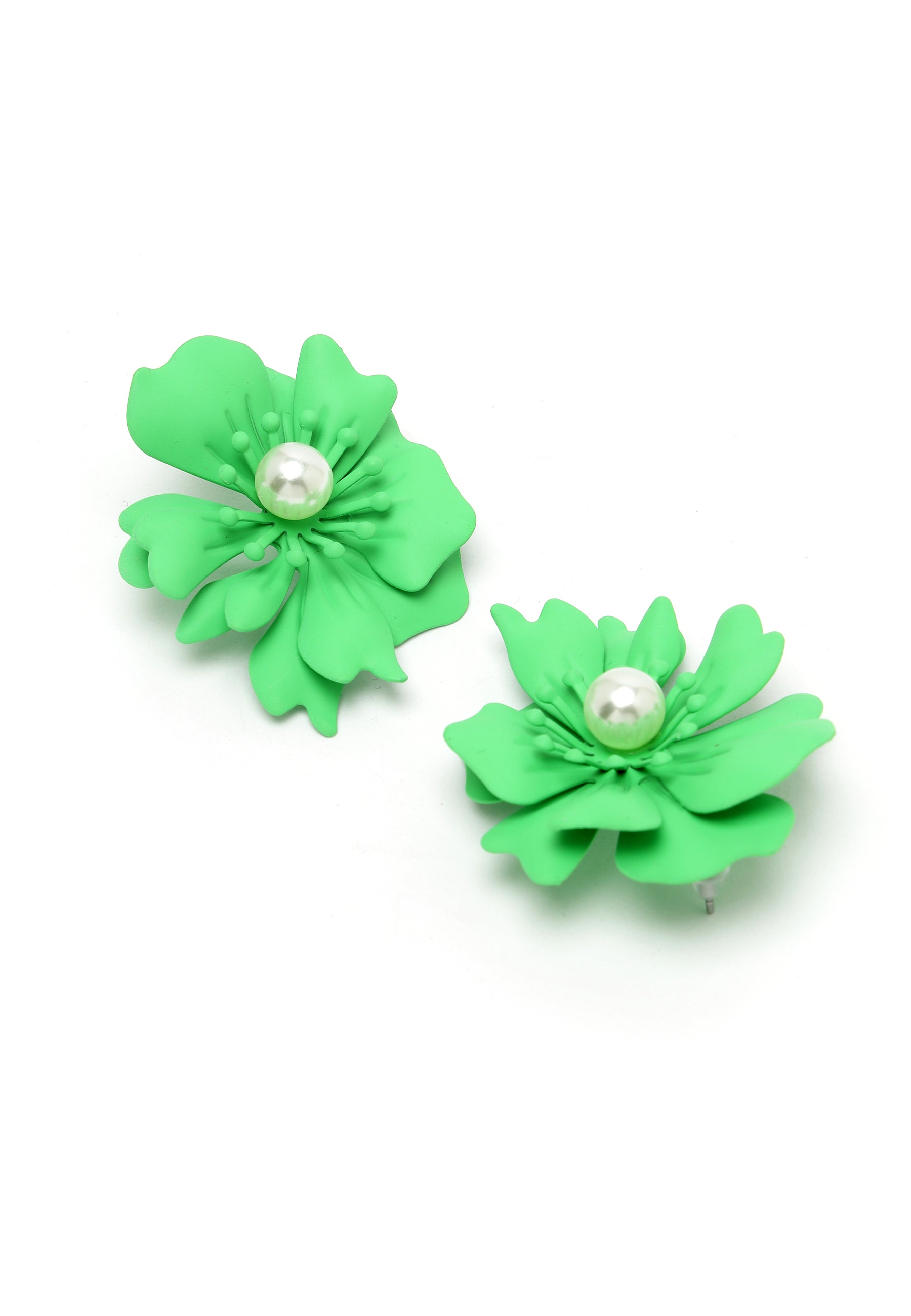 Avant-Garde Paris Floral Pearl Stud Earrings In Green