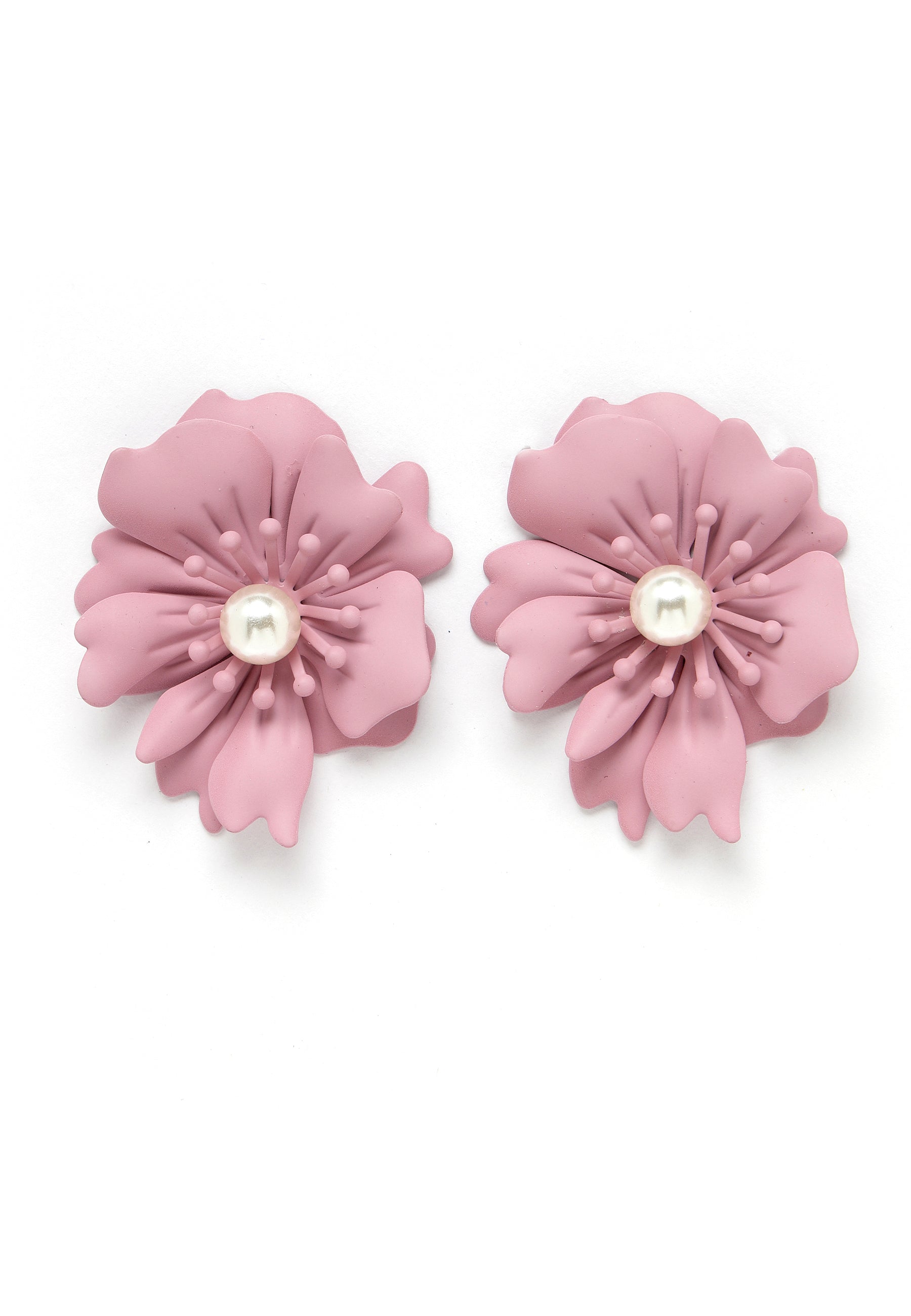Avant-Garde Paris Floral Pearl Stud Earrings In Light Pink