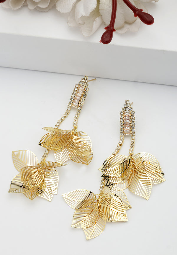 Orecchini Pendenti Foglia Dorata