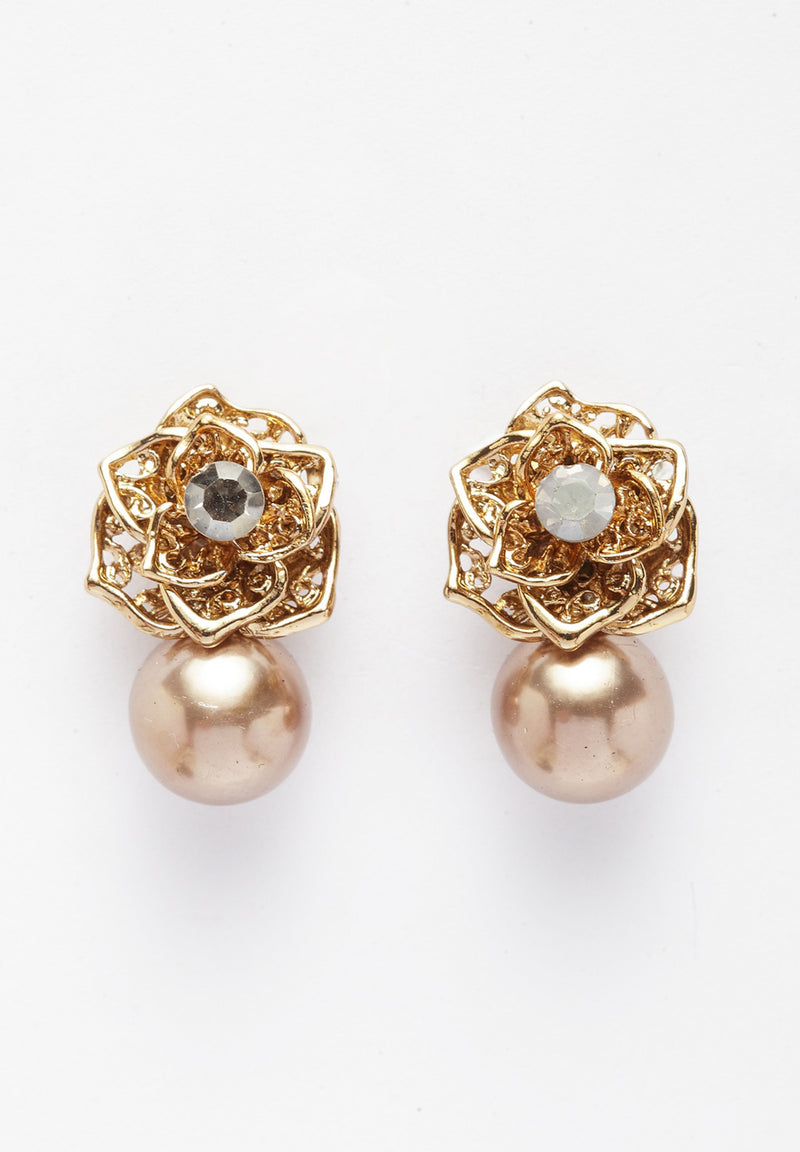 Boucles d'oreilles élégantes en plaqué or avec cristaux roses