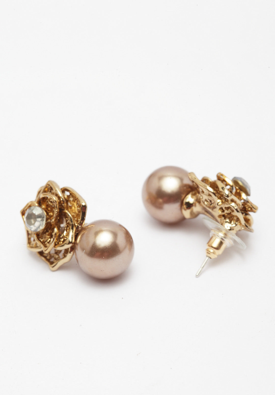 Avant-Garde Paris Sleek Gold-Plated Rose Crsytal Earrings