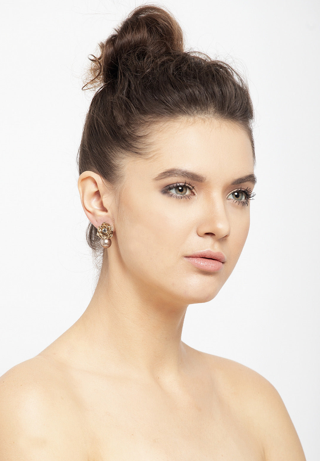 Avant-Garde Paris Sleek Gold-Plated Rose Crsytal Earrings
