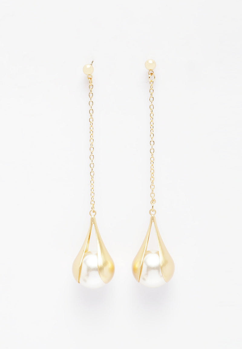 Boucles d'oreilles pendantes plaquées or avec perles