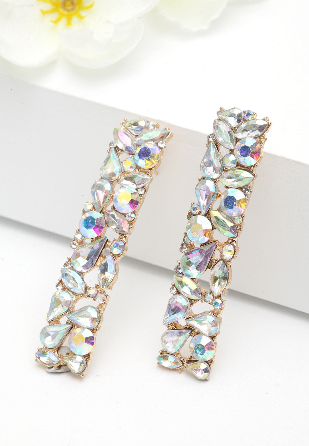 Contemporary Crystal Long Stud Earrings