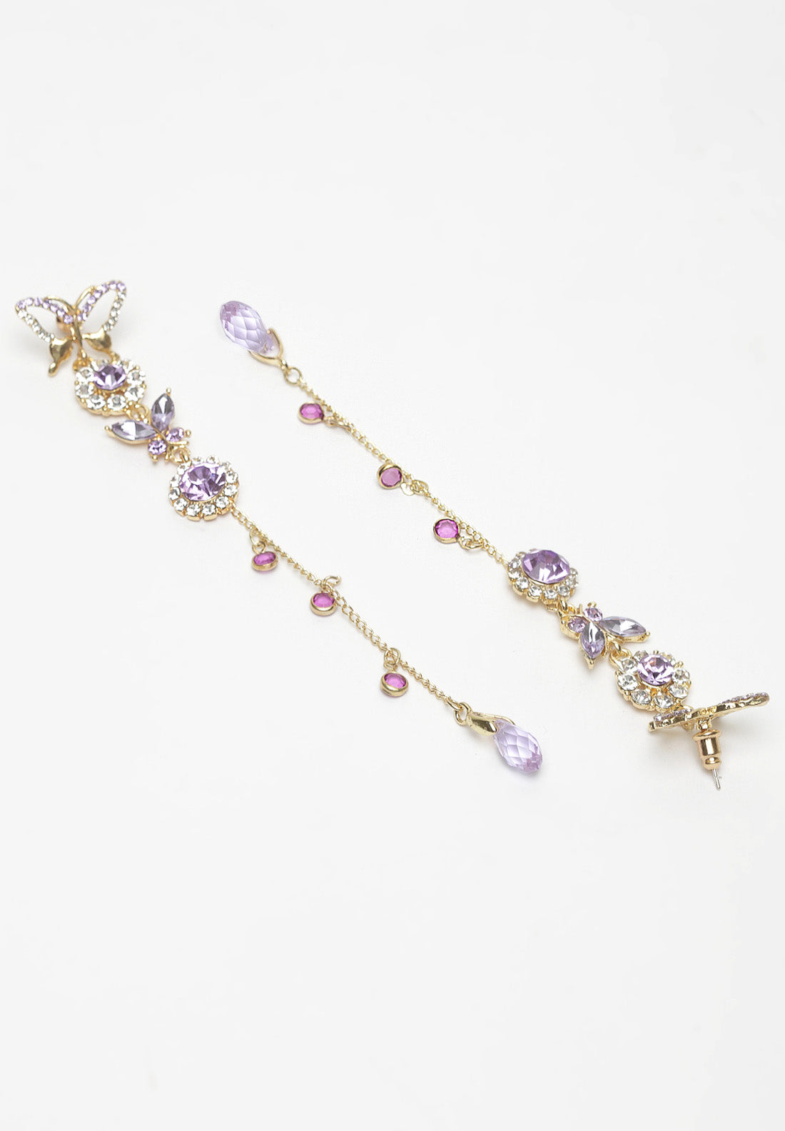 Avant-Garde Paris Purple Butterfly Crystal Long Hanging Earrings