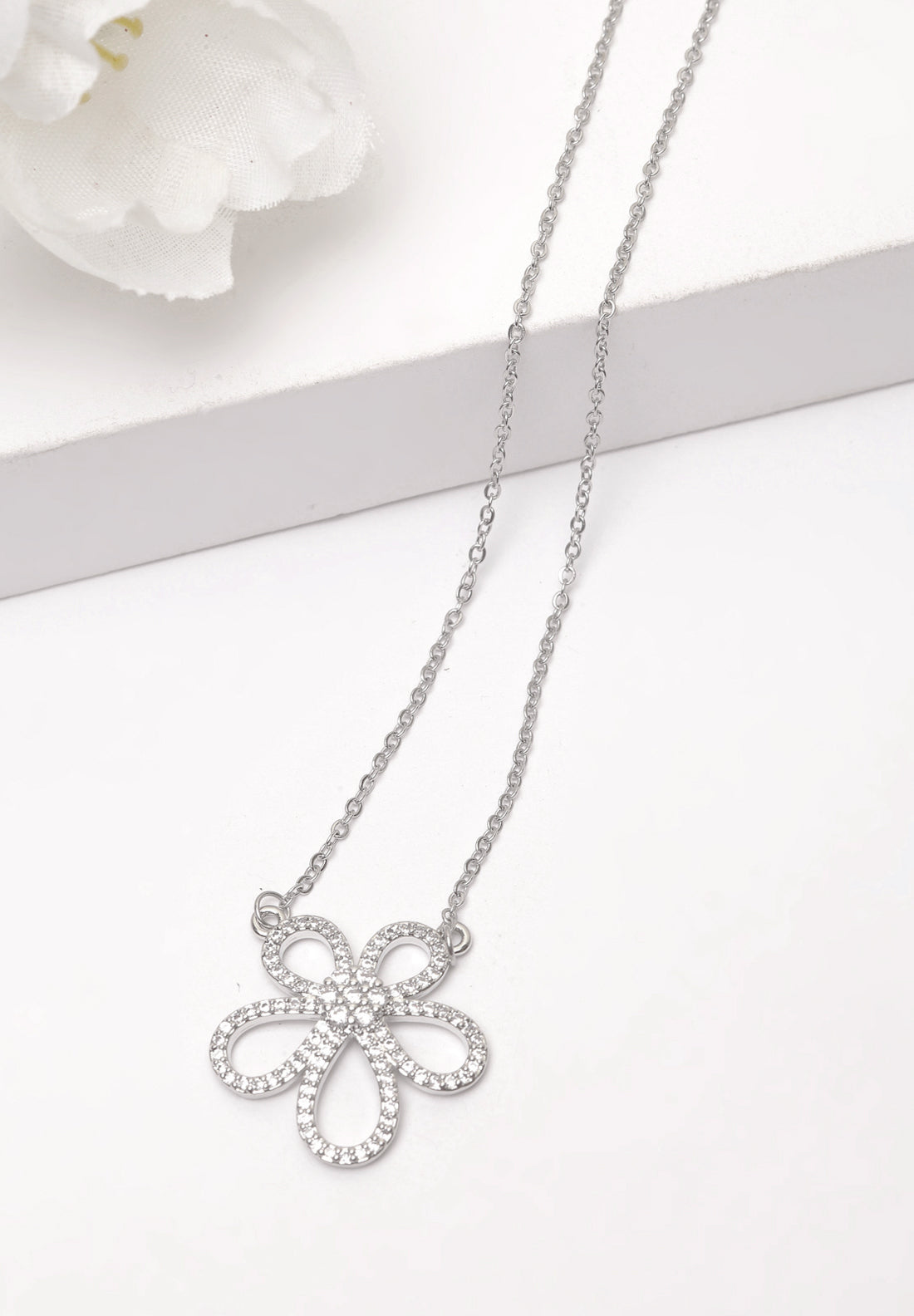 White Floral Crystal Necklace