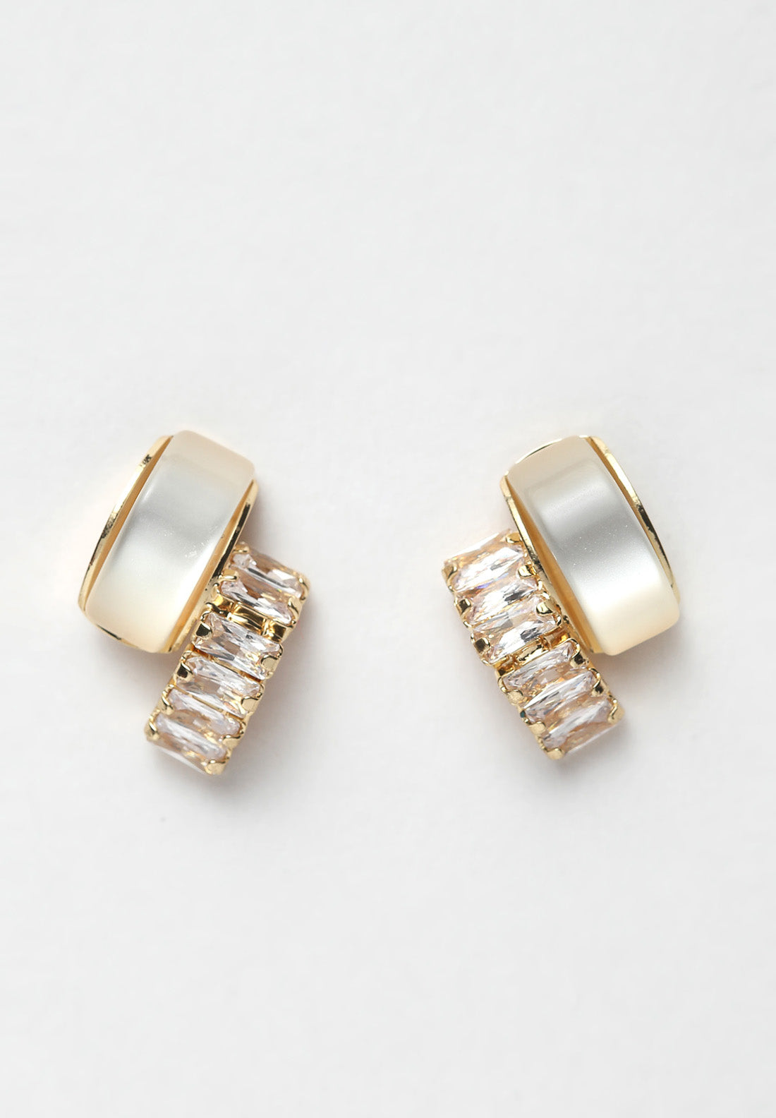 Gold & White Crystal Stud Earrings