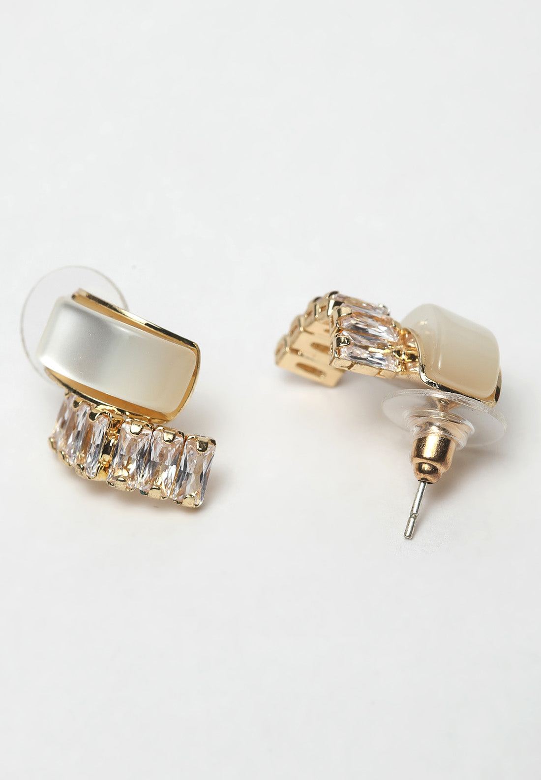 Gold & White Crystal Stud Earrings
