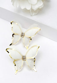 Boucles d'oreilles à tige en cristal papillon doré et blanc