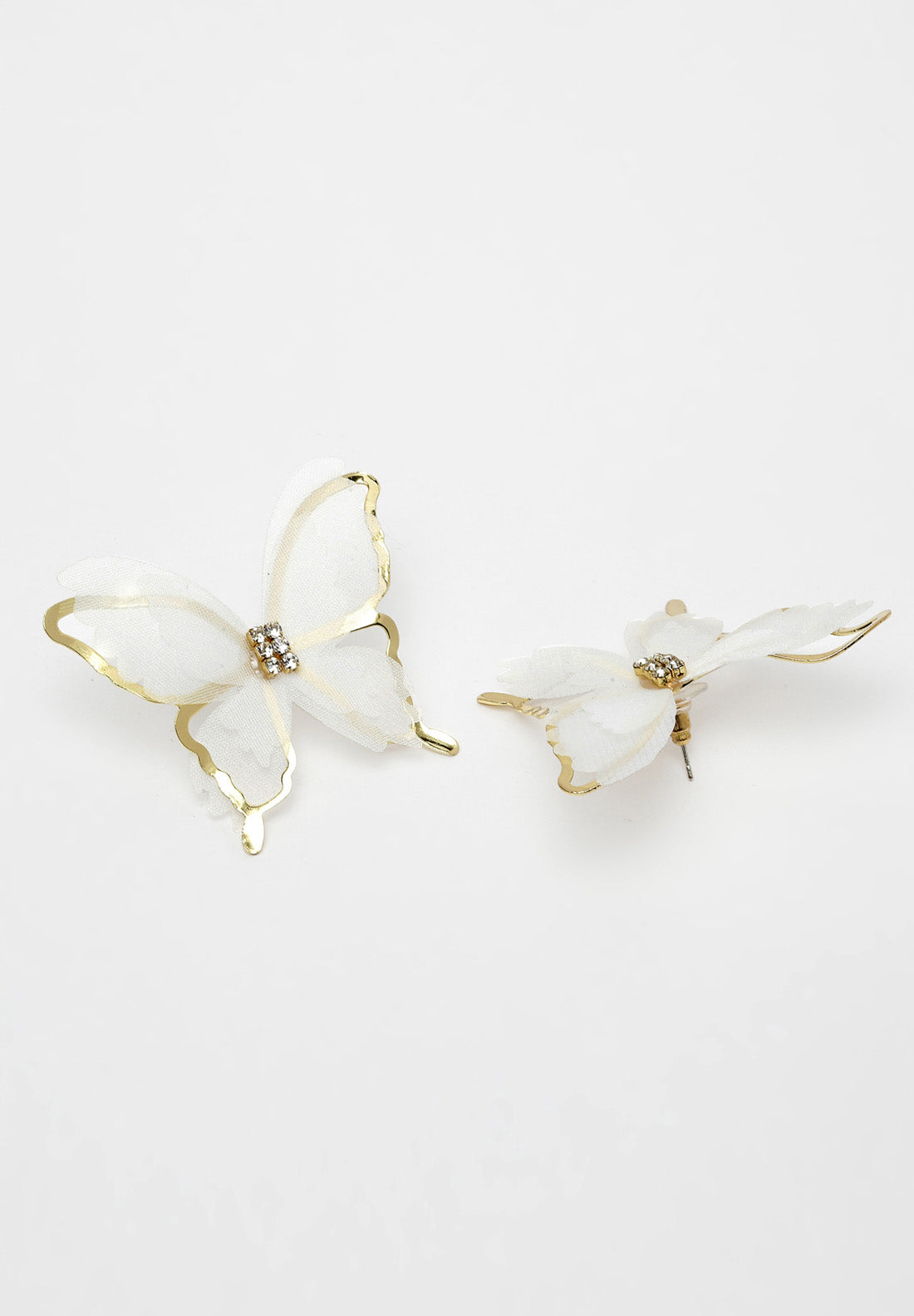 Avant-Garde Paris Gold & White Butterfly Crystal Stud Earrings