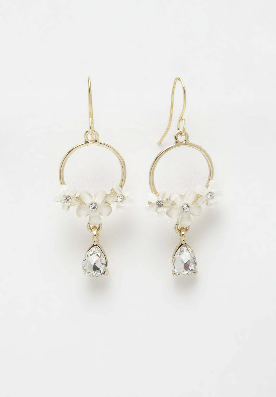Avant-Garde Paris Gold & White Floral Crystal Earrings