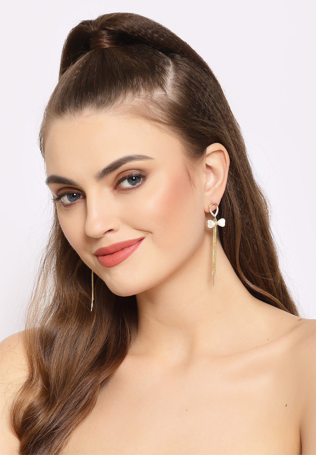 Gold Bow Crystal Hanging Earrings