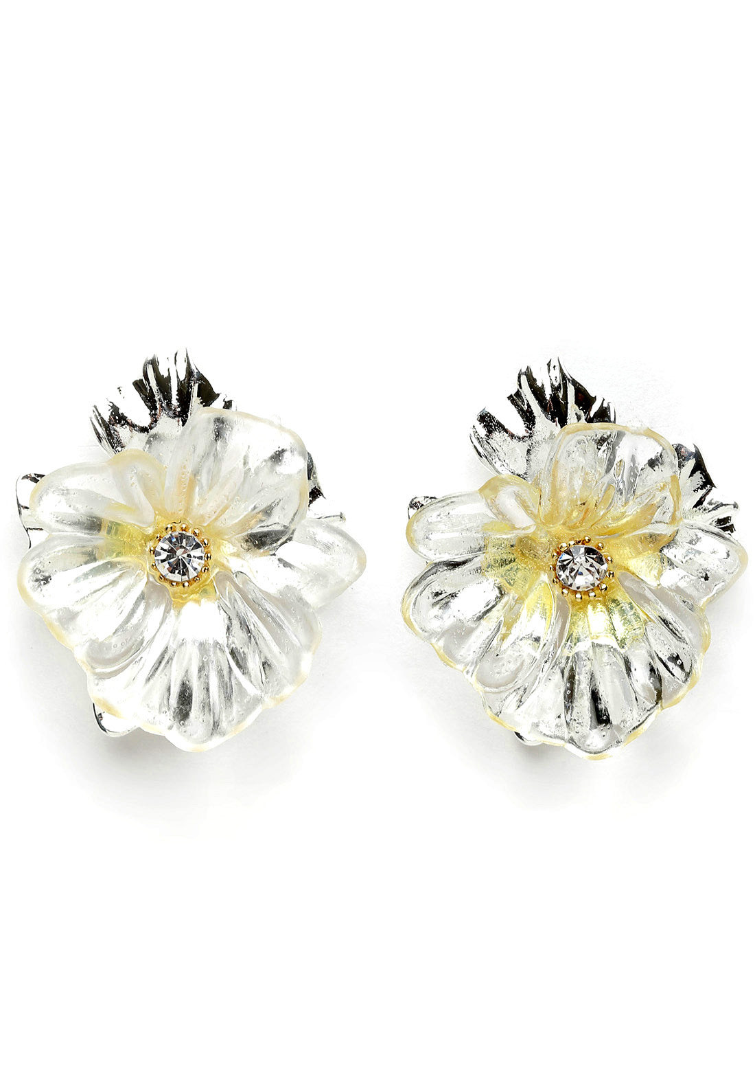 Boucles d'oreilles à tige en cristal floral argenté