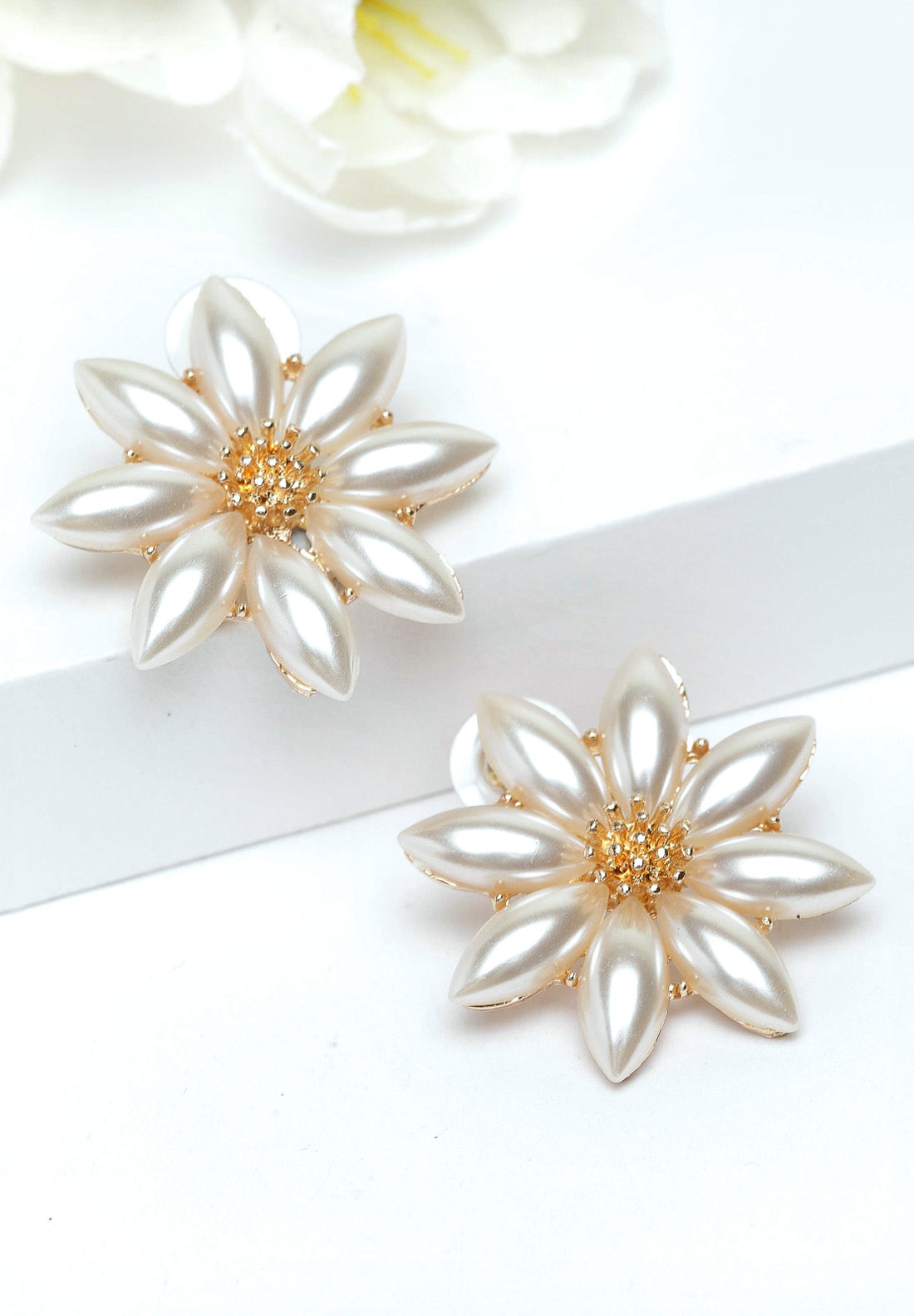 Avant-Garde Paris Gold Floral Pearl Stud Earrings