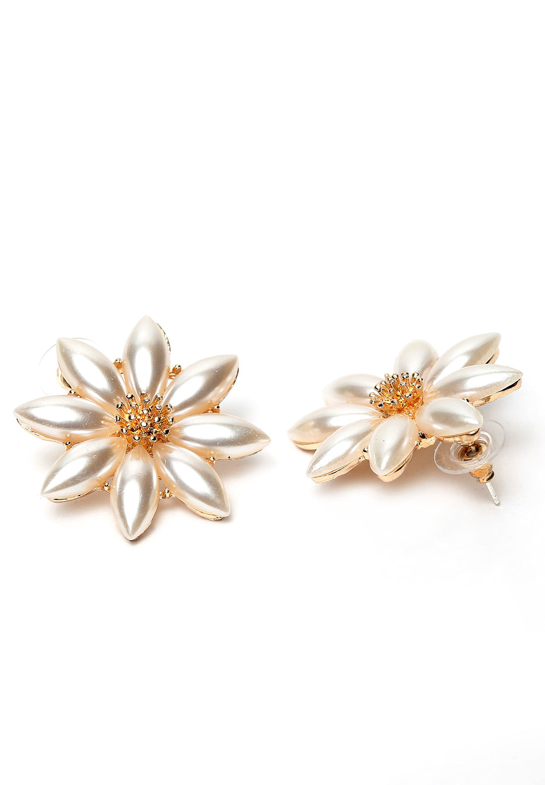 Gold Floral Pearl Stud Earrings