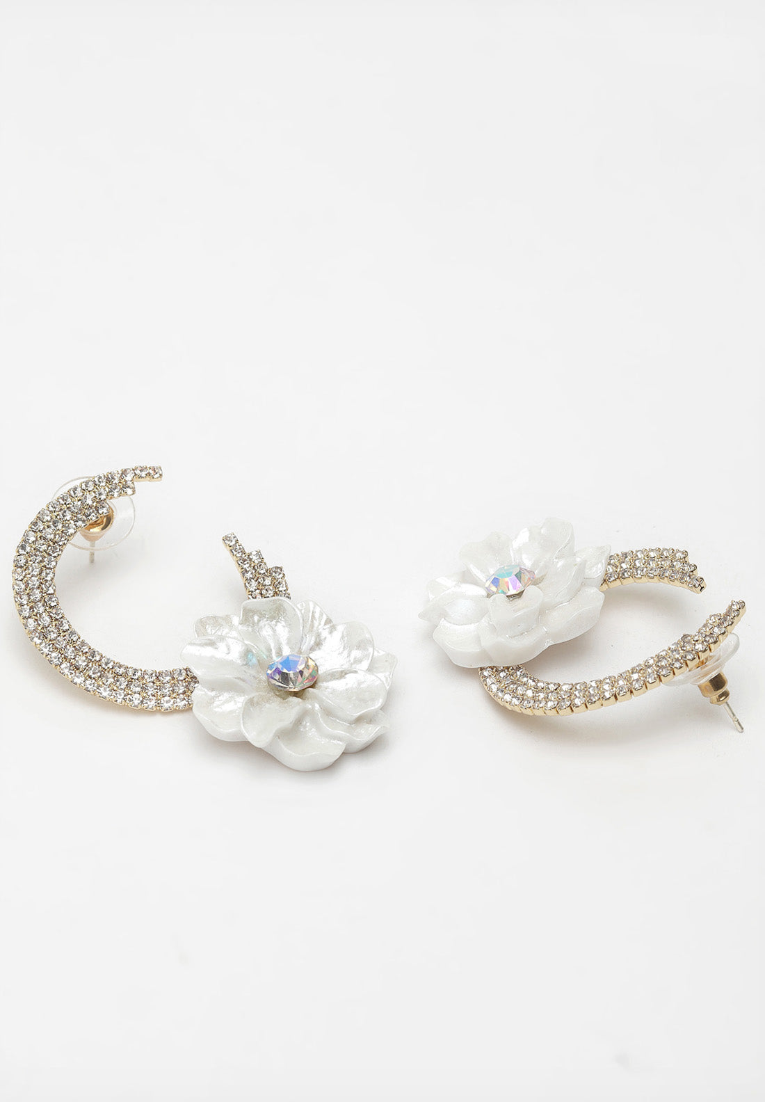 Avant-Garde Paris White Floral Crystal Stud Earrings