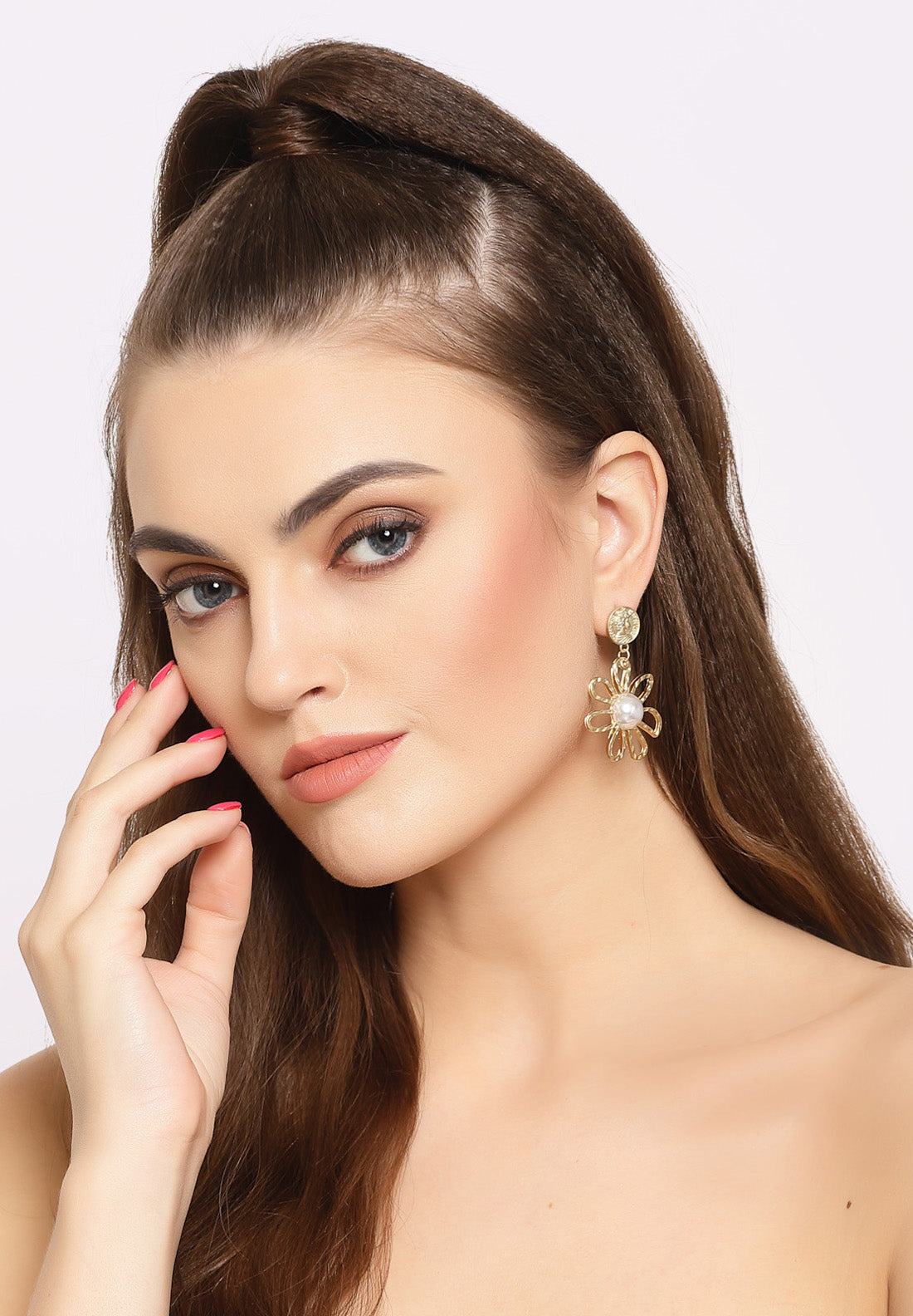 Gold Floral Pearl Earrings